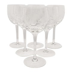 Vintage Etched Circle Crystal Wine Glasses, Set of 6