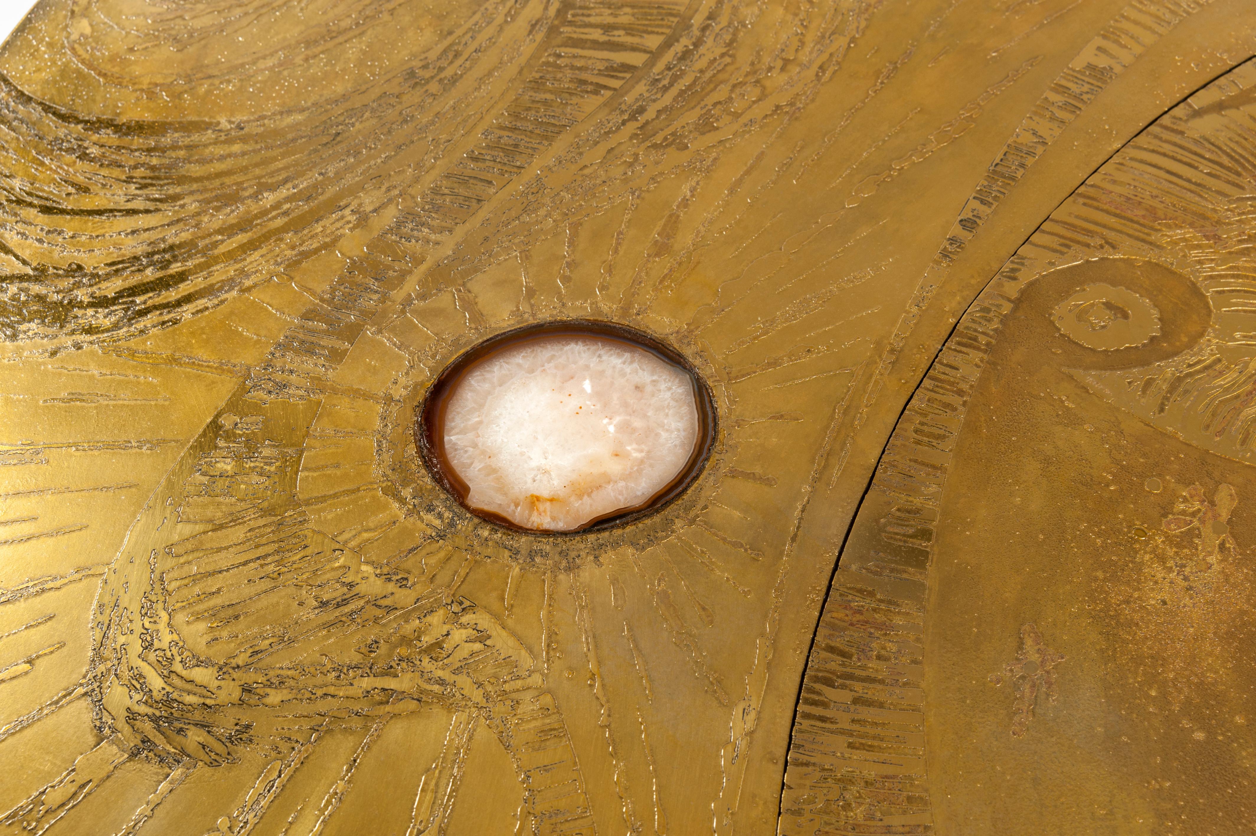 Etched Circular Brass Coffee Table Inlay 2 Agates by VDL, circa 1980 1