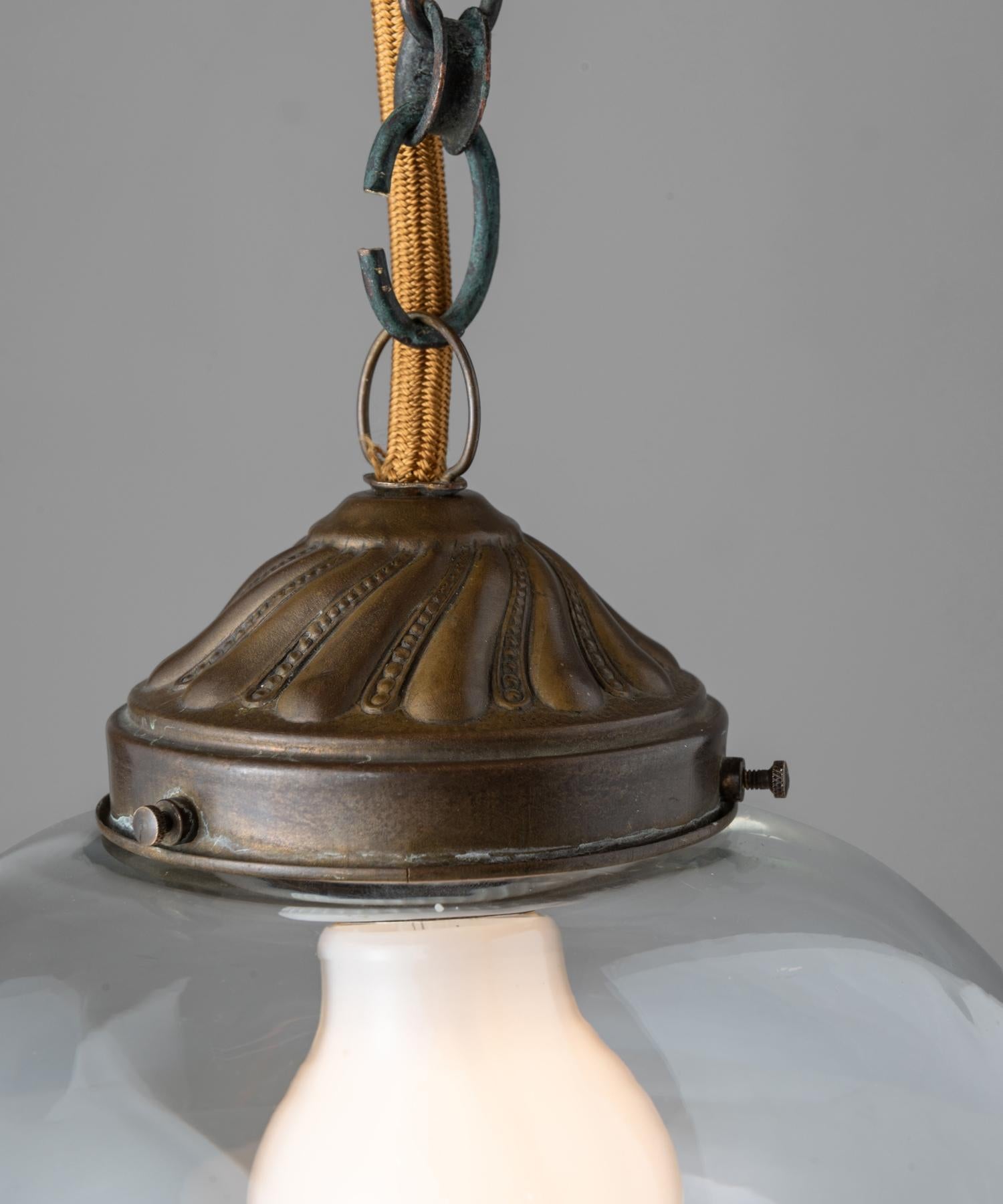 Bauhaus Etched and Clear Glass Pendant, Germany, circa 1930