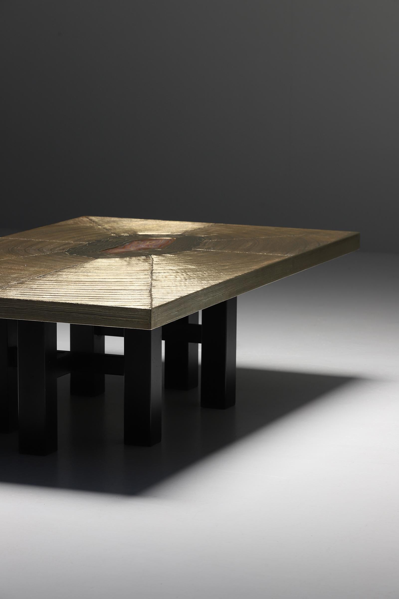 Etched Coffee Table with Agathe Stone by Georges Mathias, Lova Creation Belgium For Sale 5