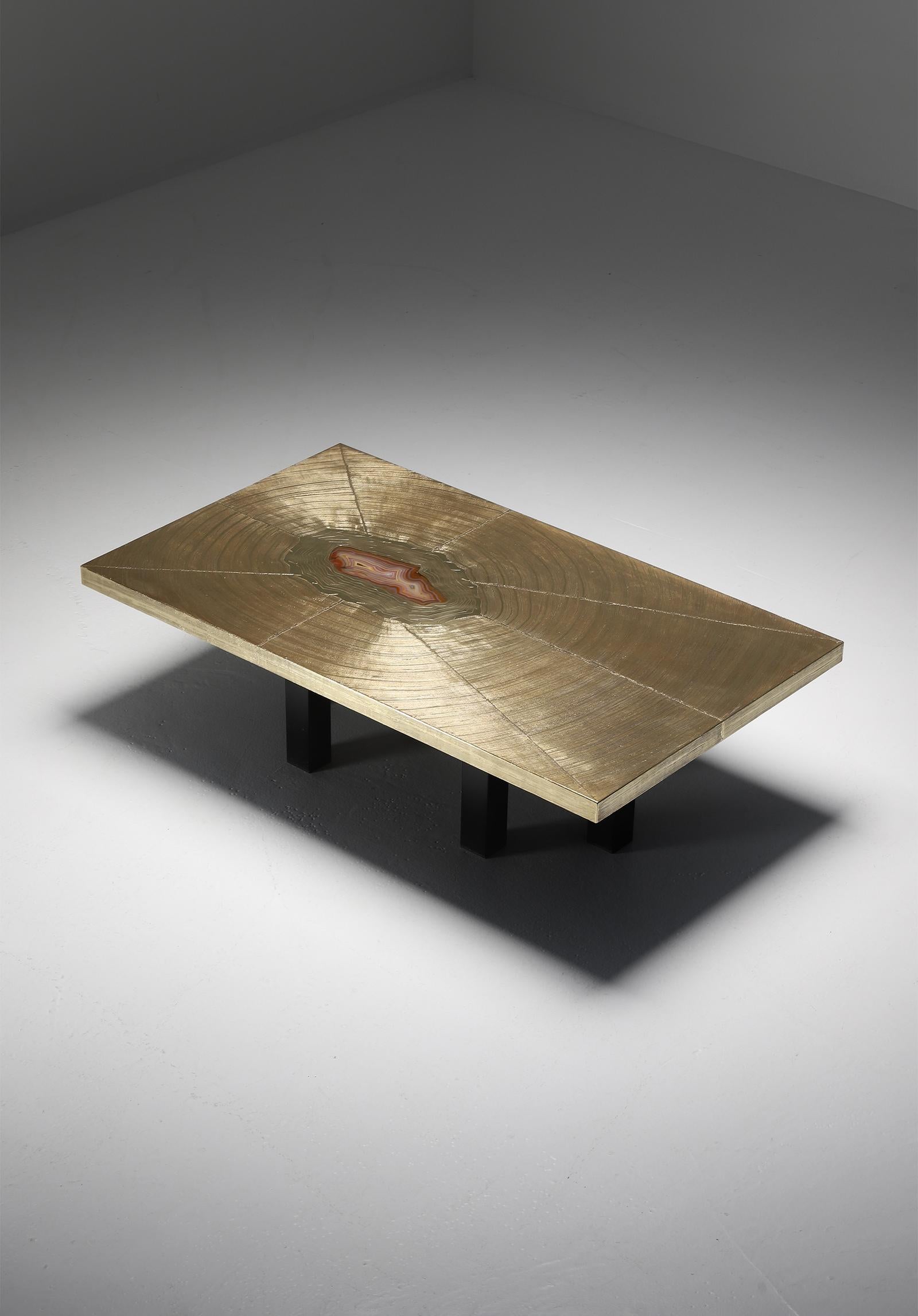 Etched Coffee Table with Agathe Stone by Georges Mathias, Lova Creation Belgium For Sale 8
