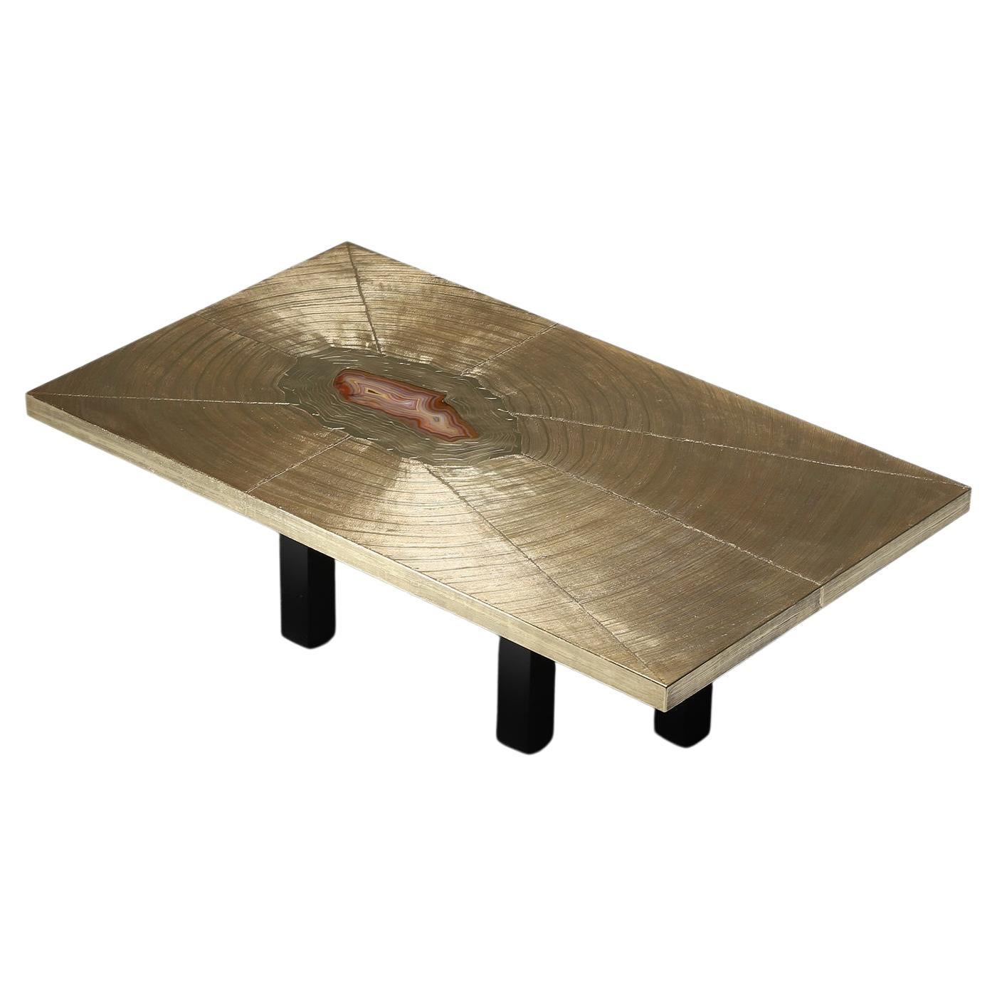 Etched Coffee Table with Agathe Stone by Georges Mathias, Lova Creation Belgium For Sale