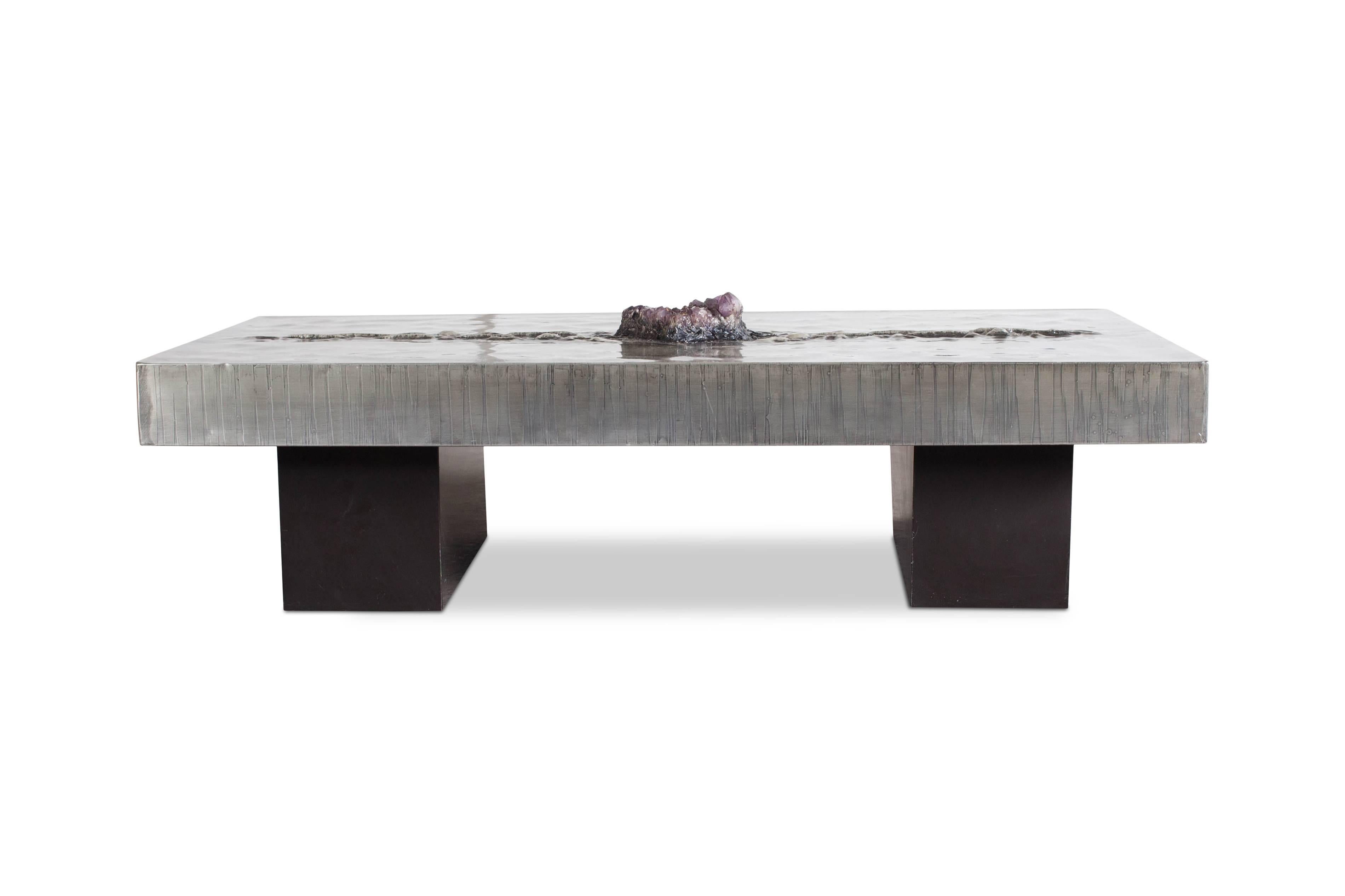 Post-Modern Etched Coffee Table with Amethyst Inlay by Marc D'Haenens