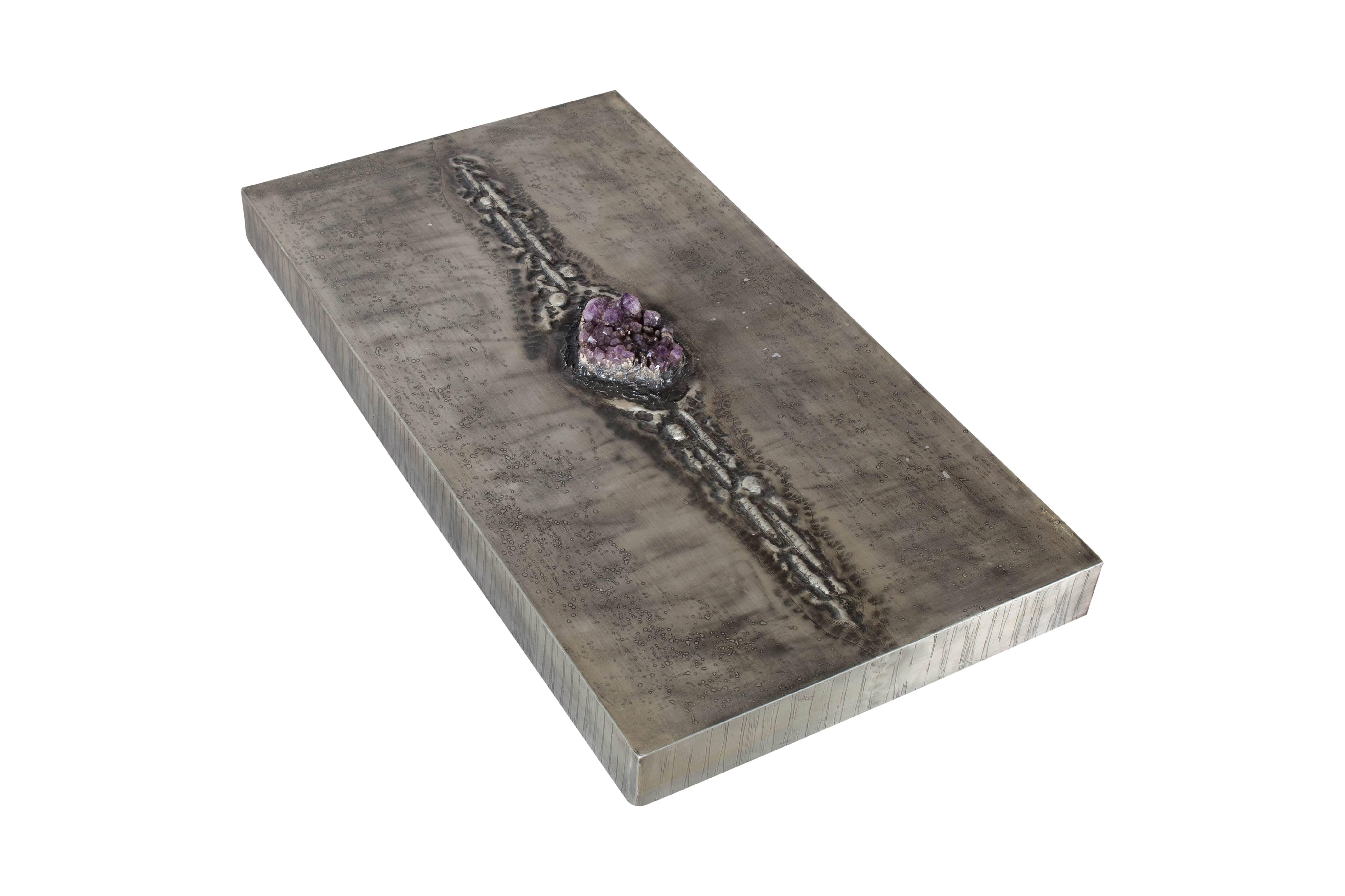 Aluminum Etched Coffee Table with Amethyst Inlay by Marc D'Haenens