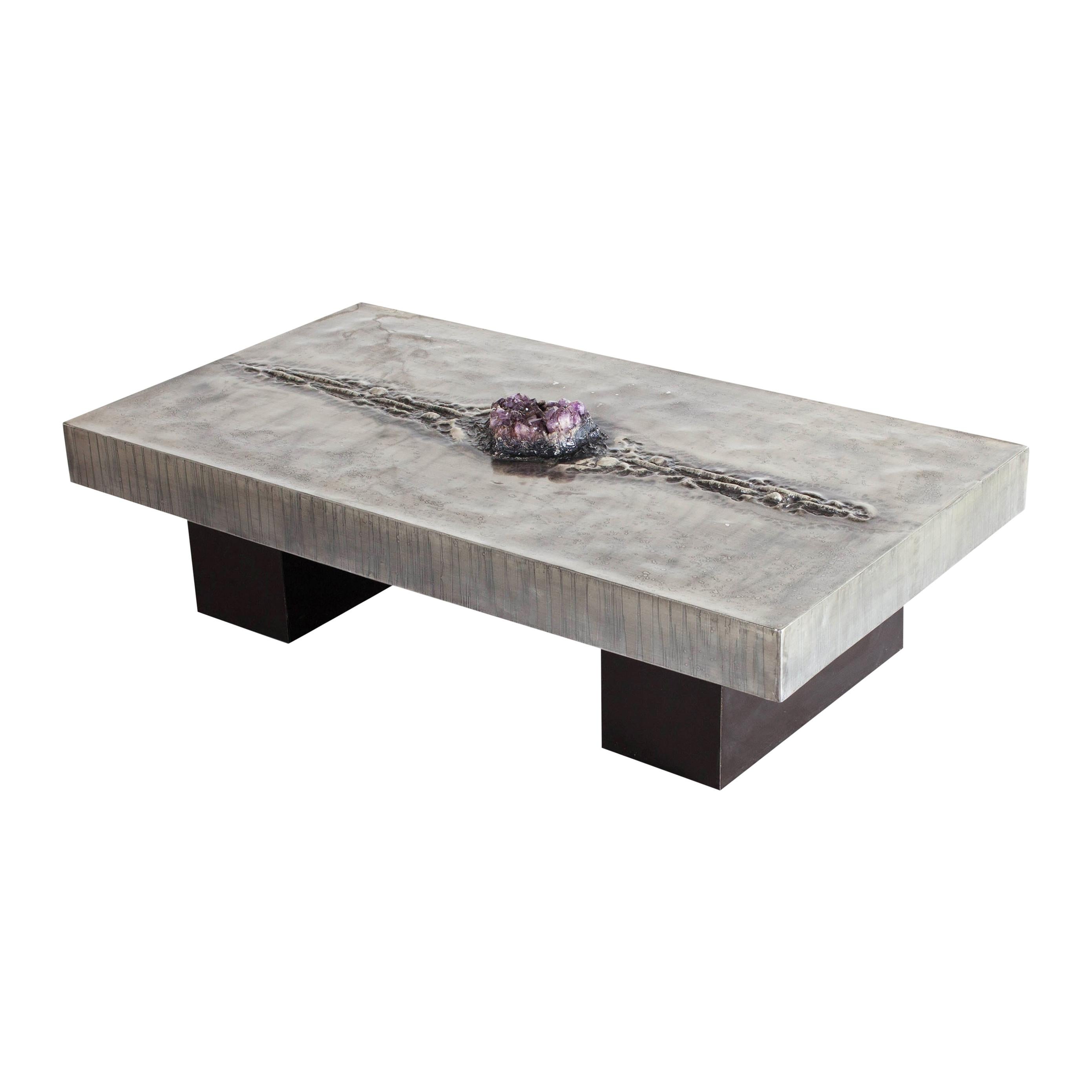 Etched Coffee Table with Amethyst Inlay by Marc D'Haenens