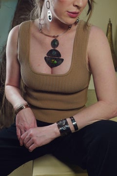 Collana Queen in rame inciso, argento argentato e malachite