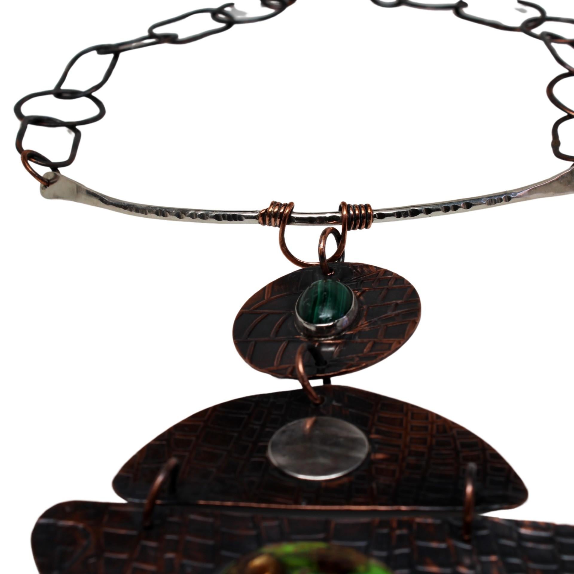 Etched Copper, Argentium Silver and Malachite Queen Necklace In New Condition For Sale In Cincinnati, OH