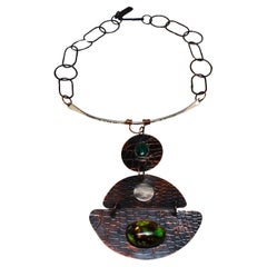 Collana Queen in rame inciso, argento argentato e malachite