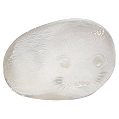 Etched Crystal Baby Seal Sculpture by Mats Jonasson Sweden