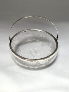 Etched Crystal Candy Dish w/ Sterling Silver Handle