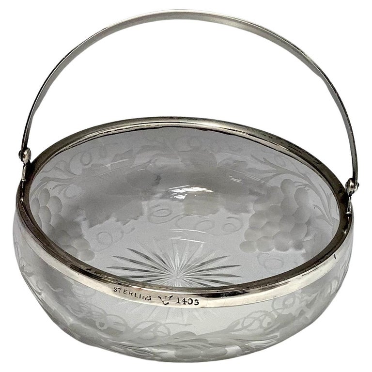 Etched Crystal Candy Dish w/ Sterling Silver Handle at 1stDibs