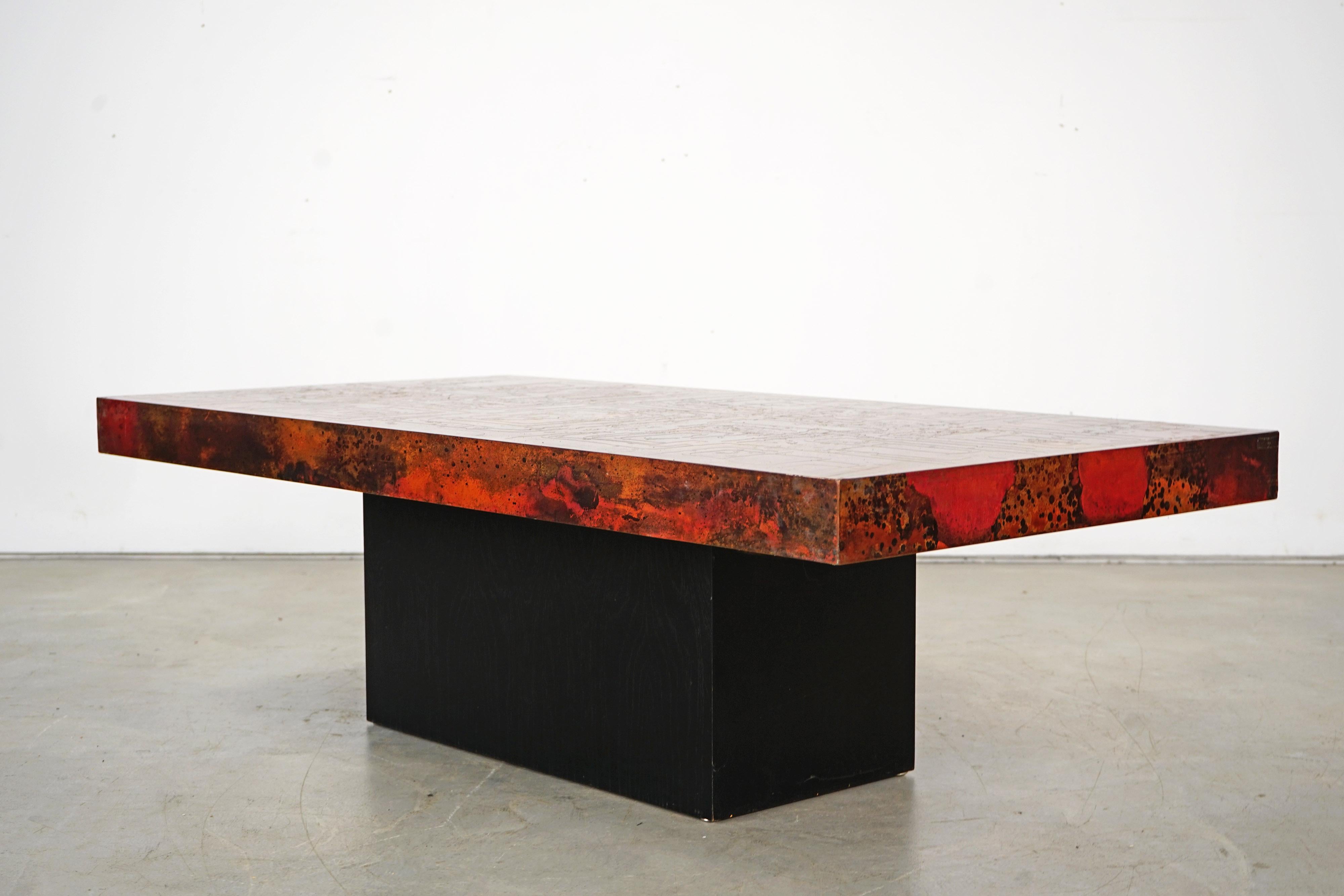 Mid-Century Modern Etched and Fire Oxidized Copper Coffee Table by Bernhard Rohne, 1960s For Sale