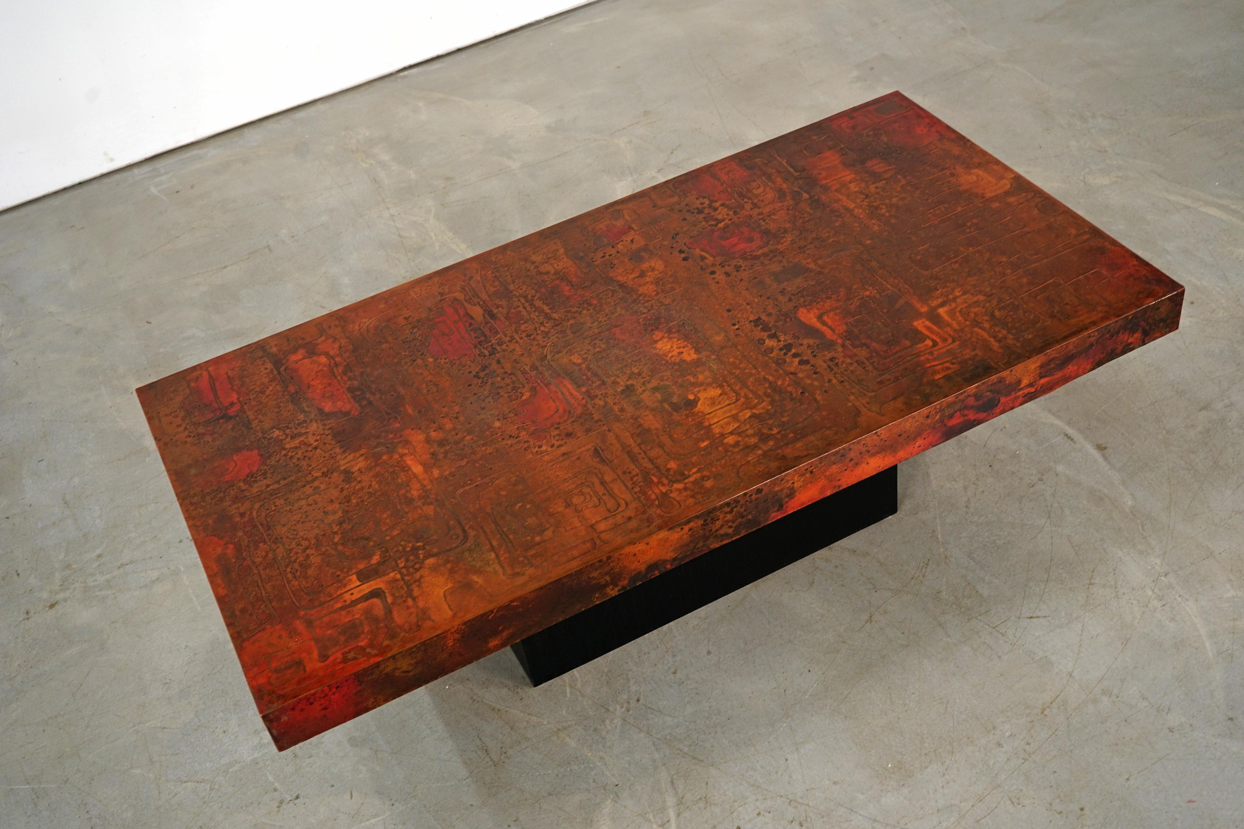 20th Century Etched and Fire Oxidized Copper Coffee Table by Bernhard Rohne, 1960s For Sale