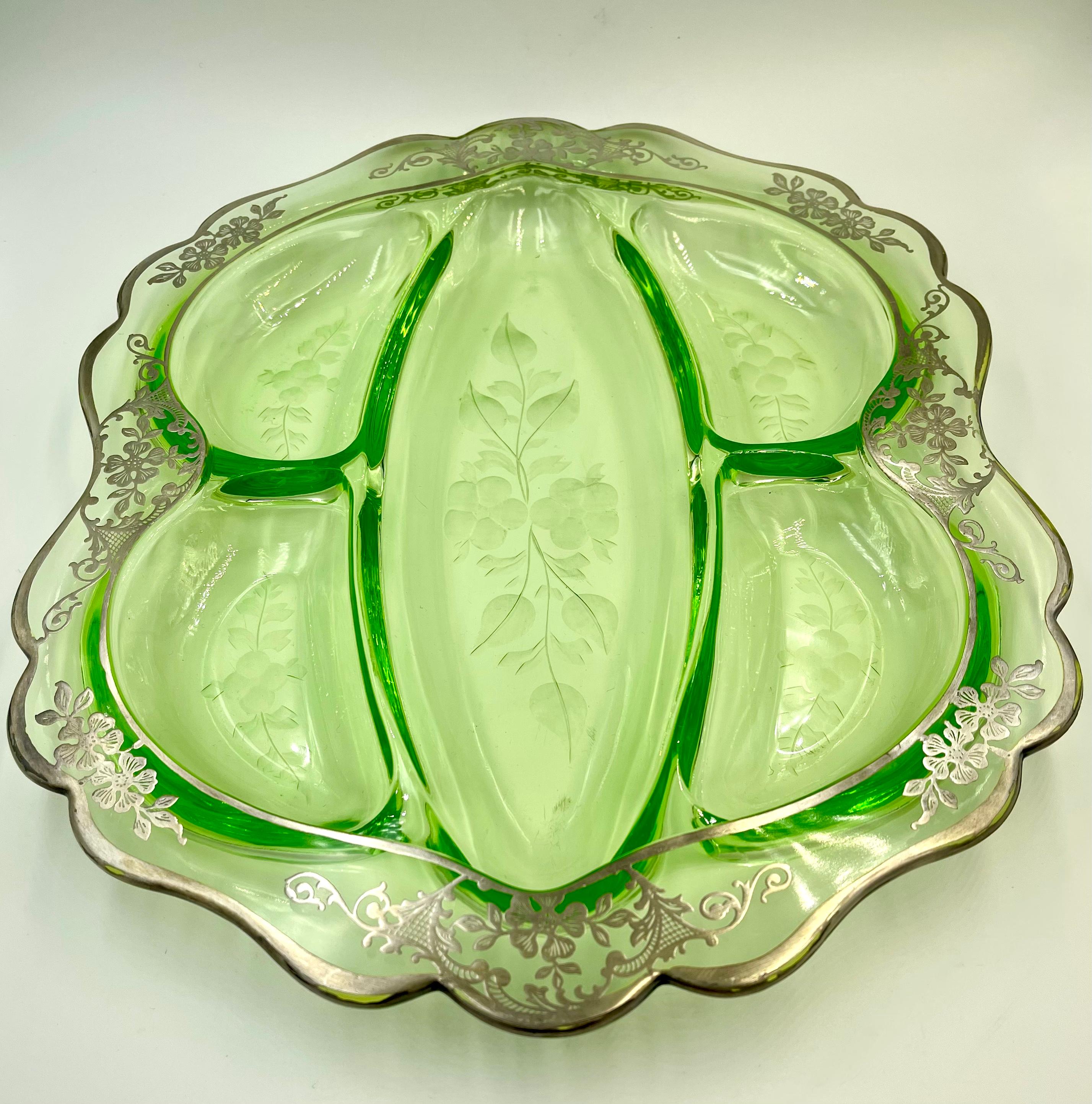 green depression glass platter