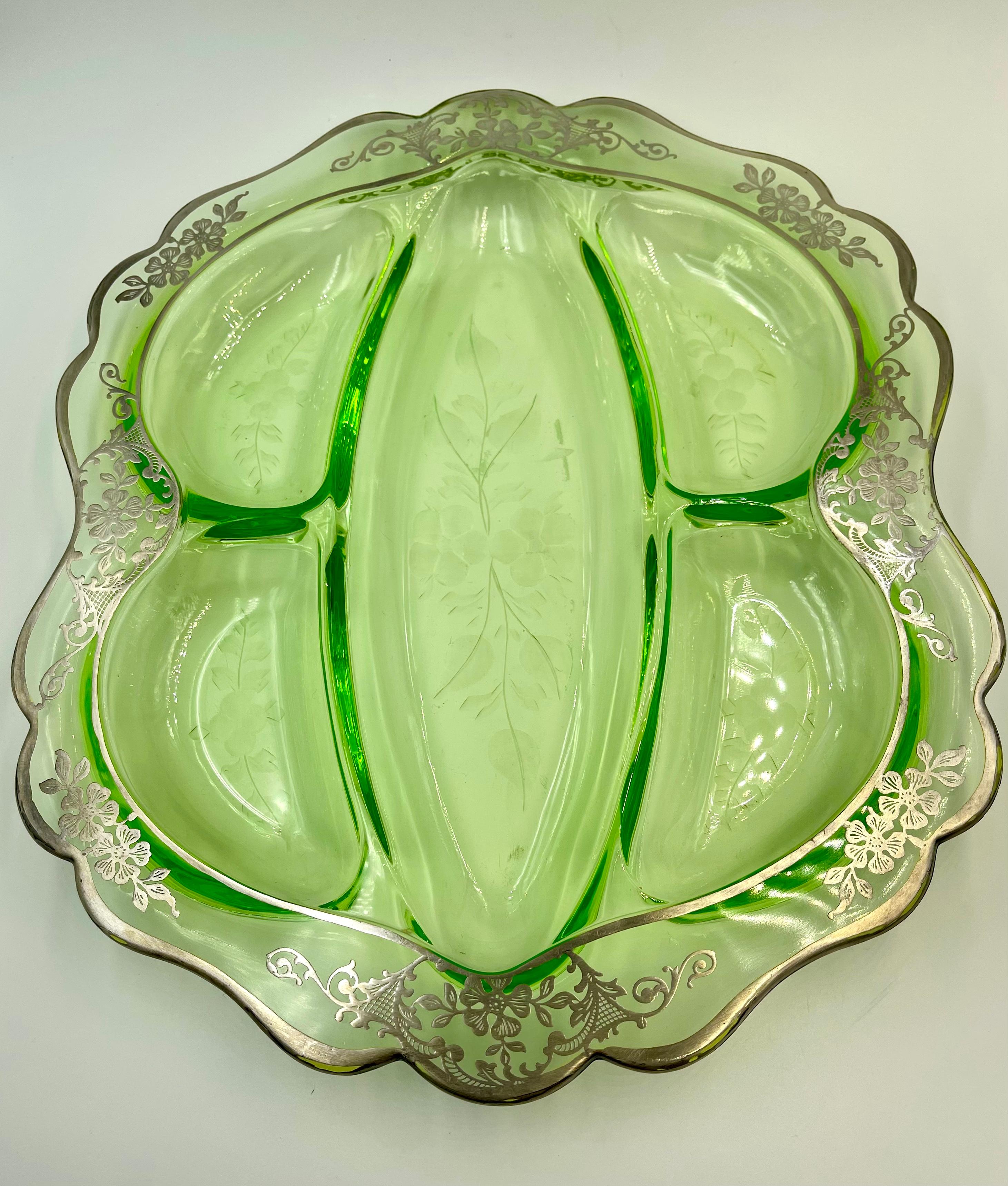 green depression glass serving tray