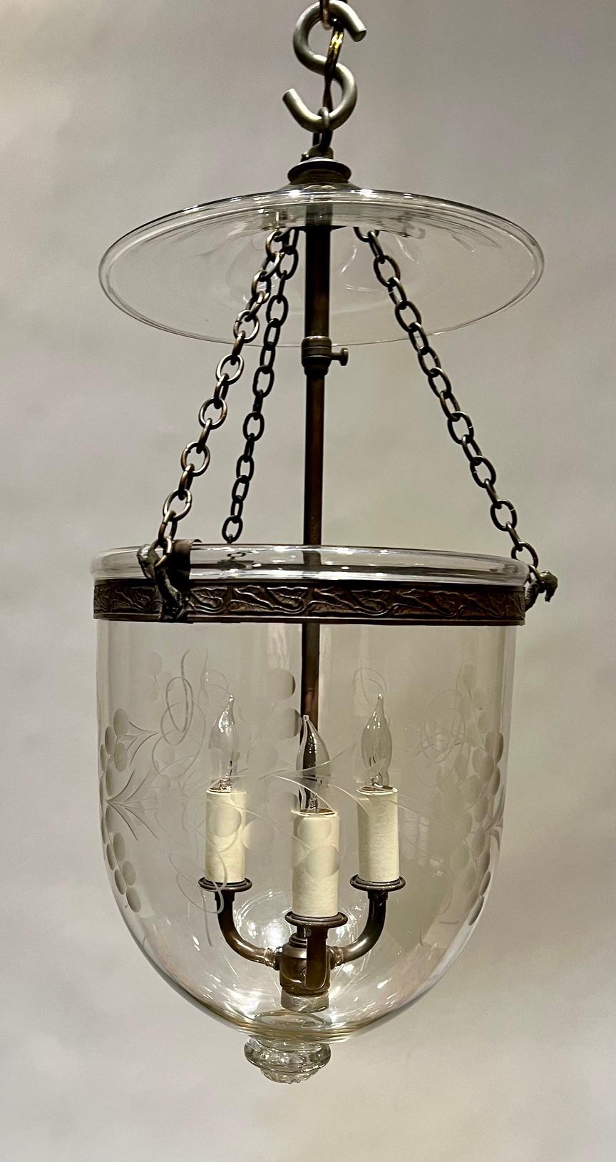 Neoclassical Etched Foliate 3-Light Bell Jar Lantern