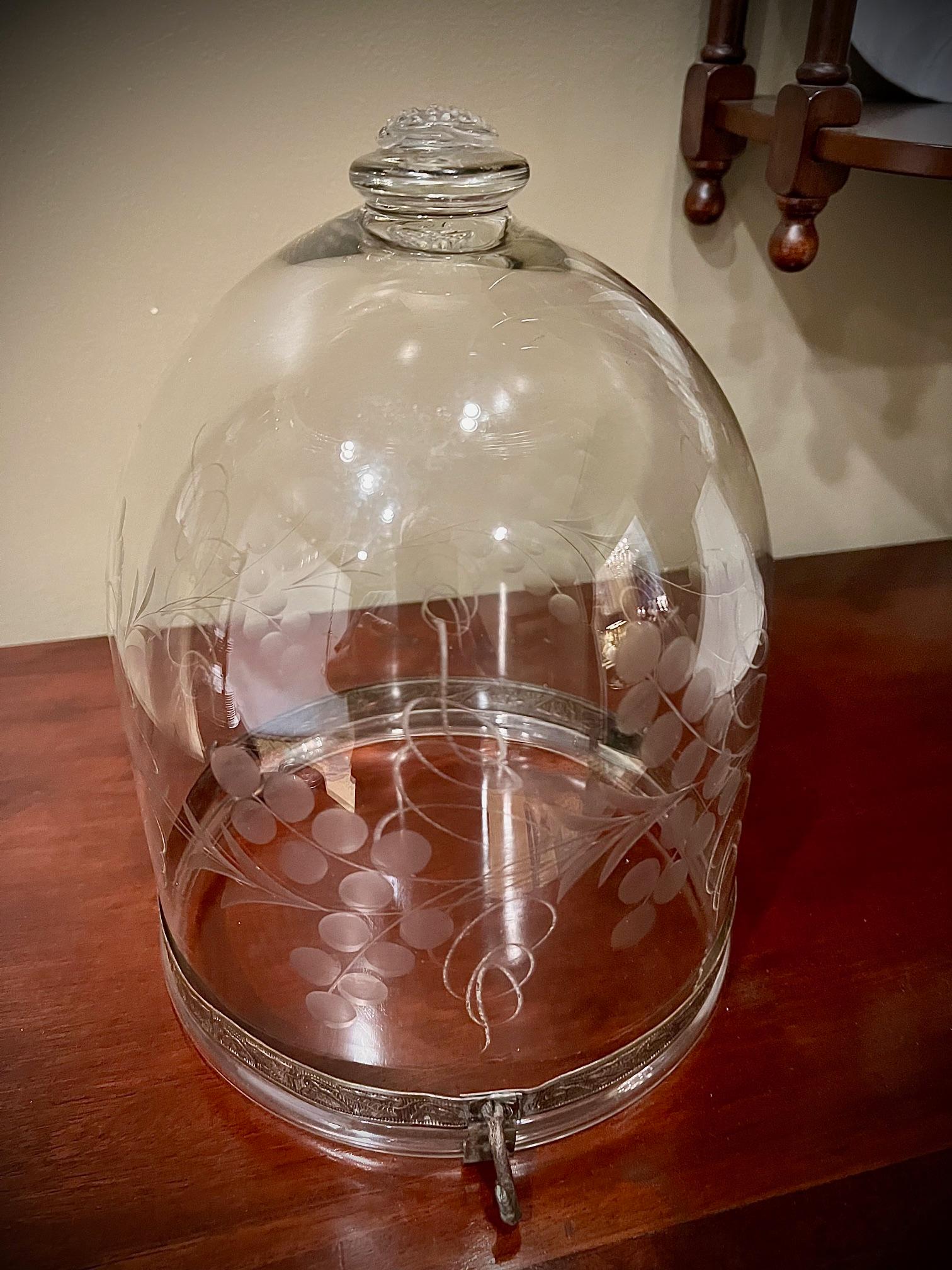 British Etched Foliate 3-Light Bell Jar Lantern