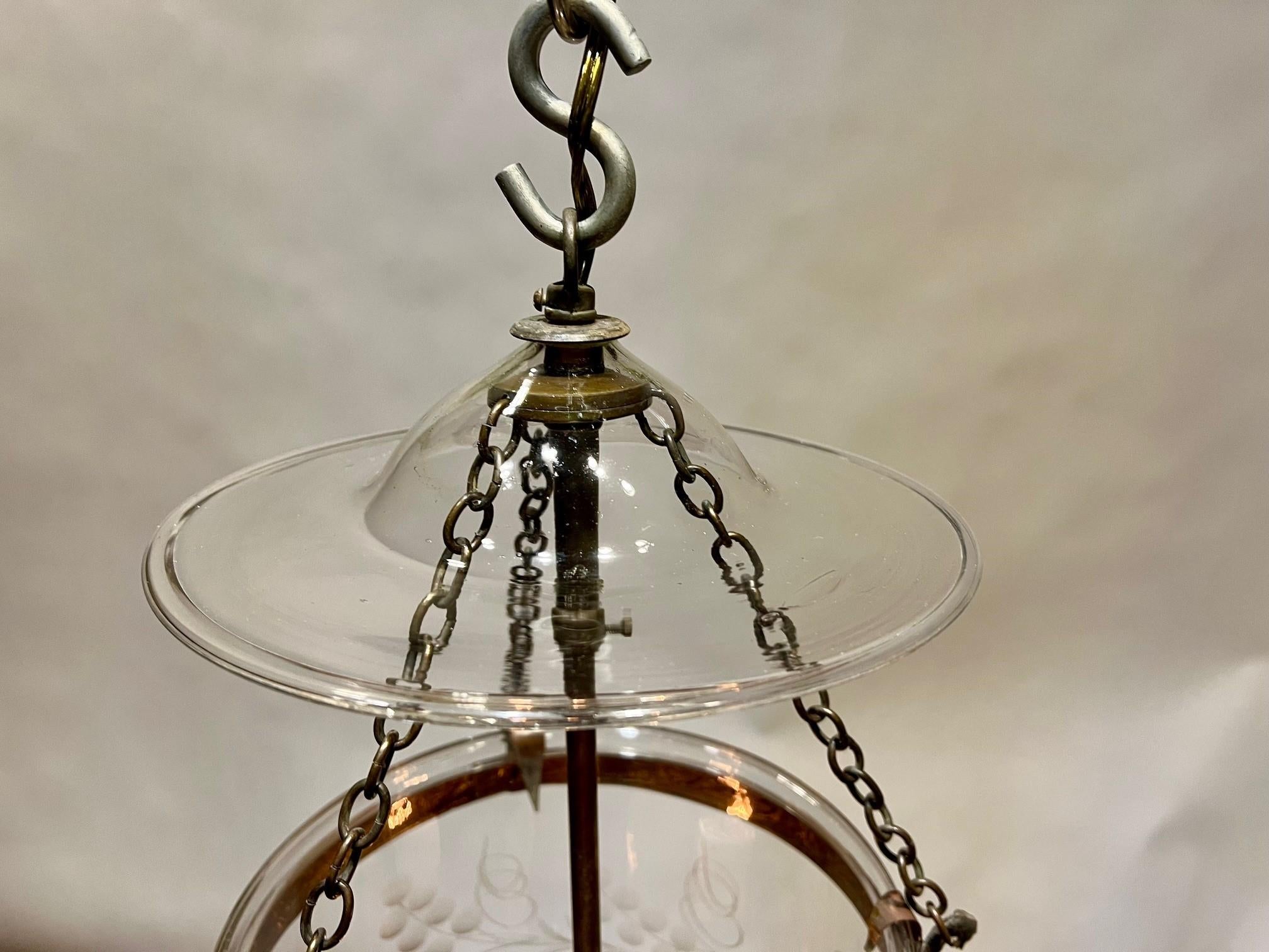 Etched Foliate 3-Light Bell Jar Lantern In Good Condition In Alexandria, VA