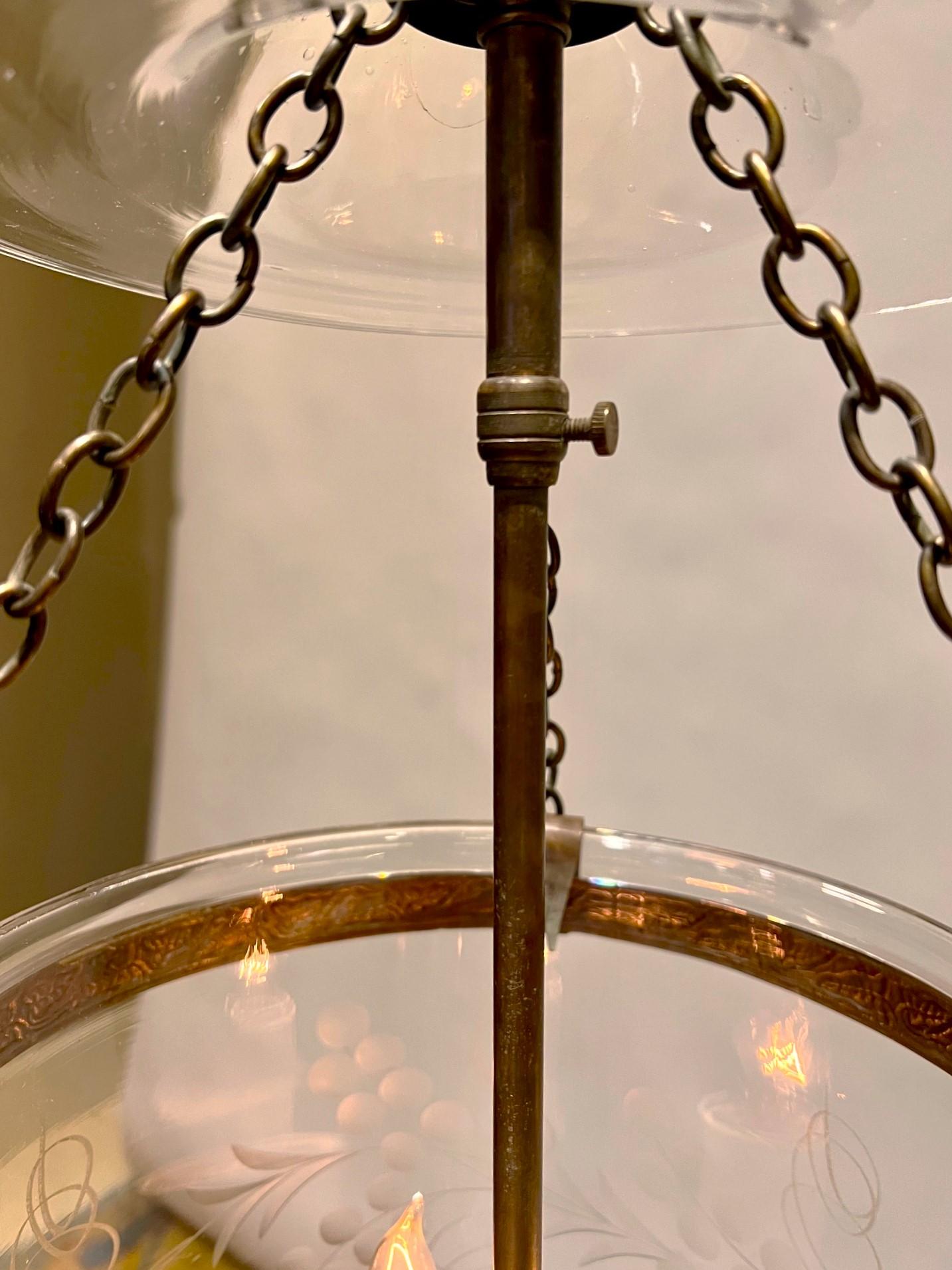 Blown Glass Etched Foliate 3-Light Bell Jar Lantern