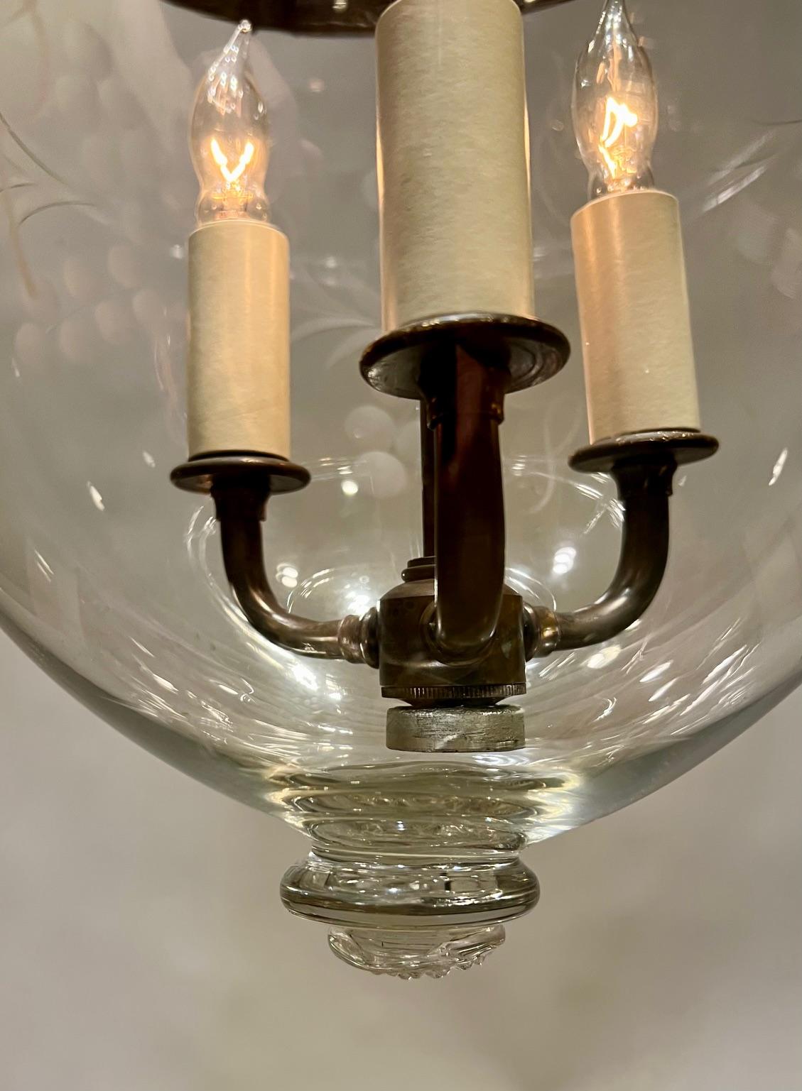 Etched Foliate 3-Light Bell Jar Lantern 2