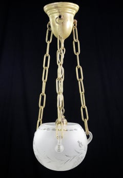 Etched Frosted Glass Bowl Brushed Brass Pendant Light