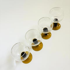 Etched German Roemer Coupe Wine Glasses with Amber Ball Stems - Set of 4