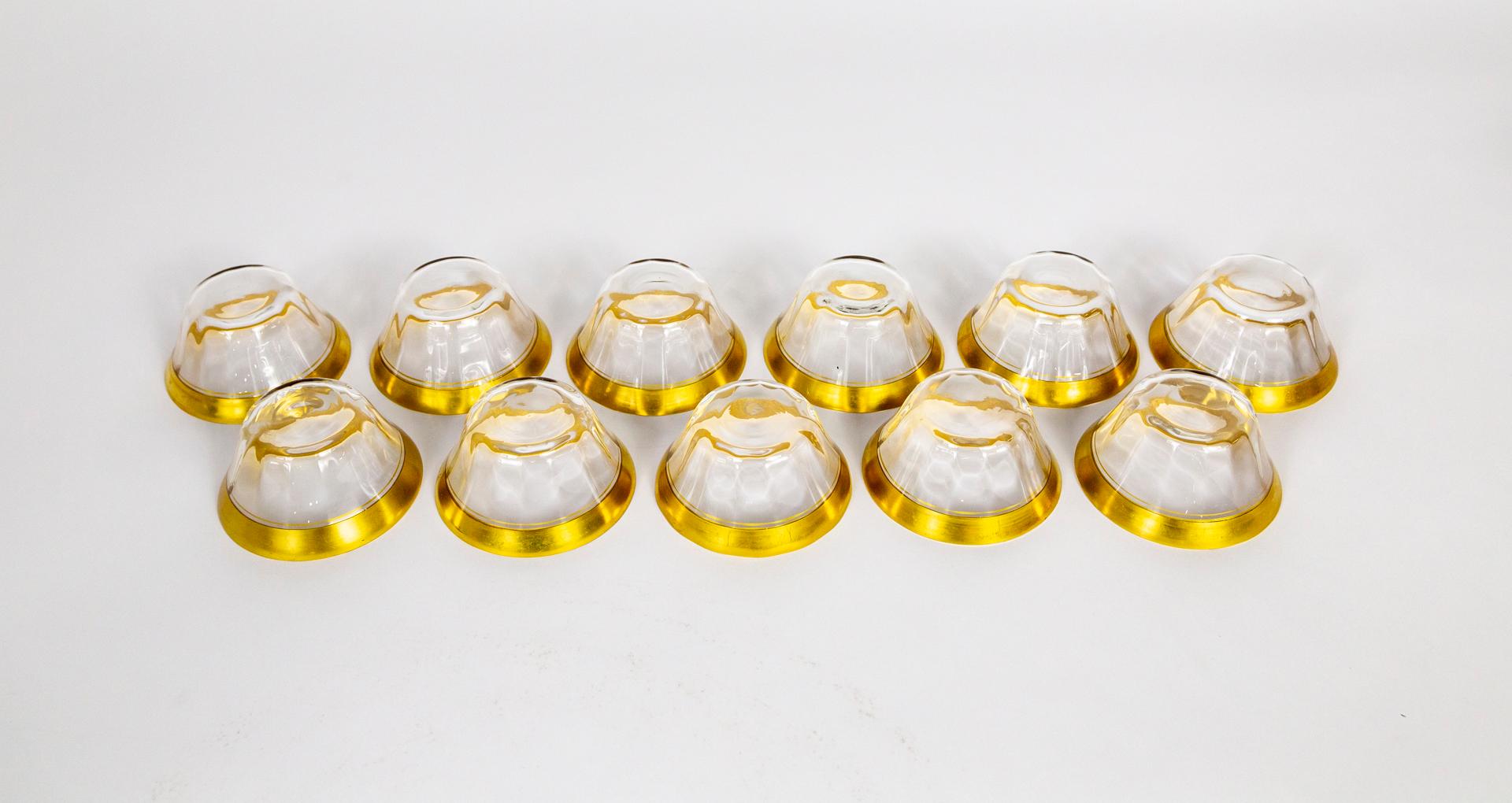 Etched Gilt Rimmed Clear Blown Glass Dessert Bowls, Set of 10 For Sale 11