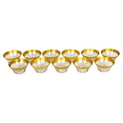 Vintage Etched Gilt Rimmed Clear Blown Glass Dessert Bowls, Set of 10