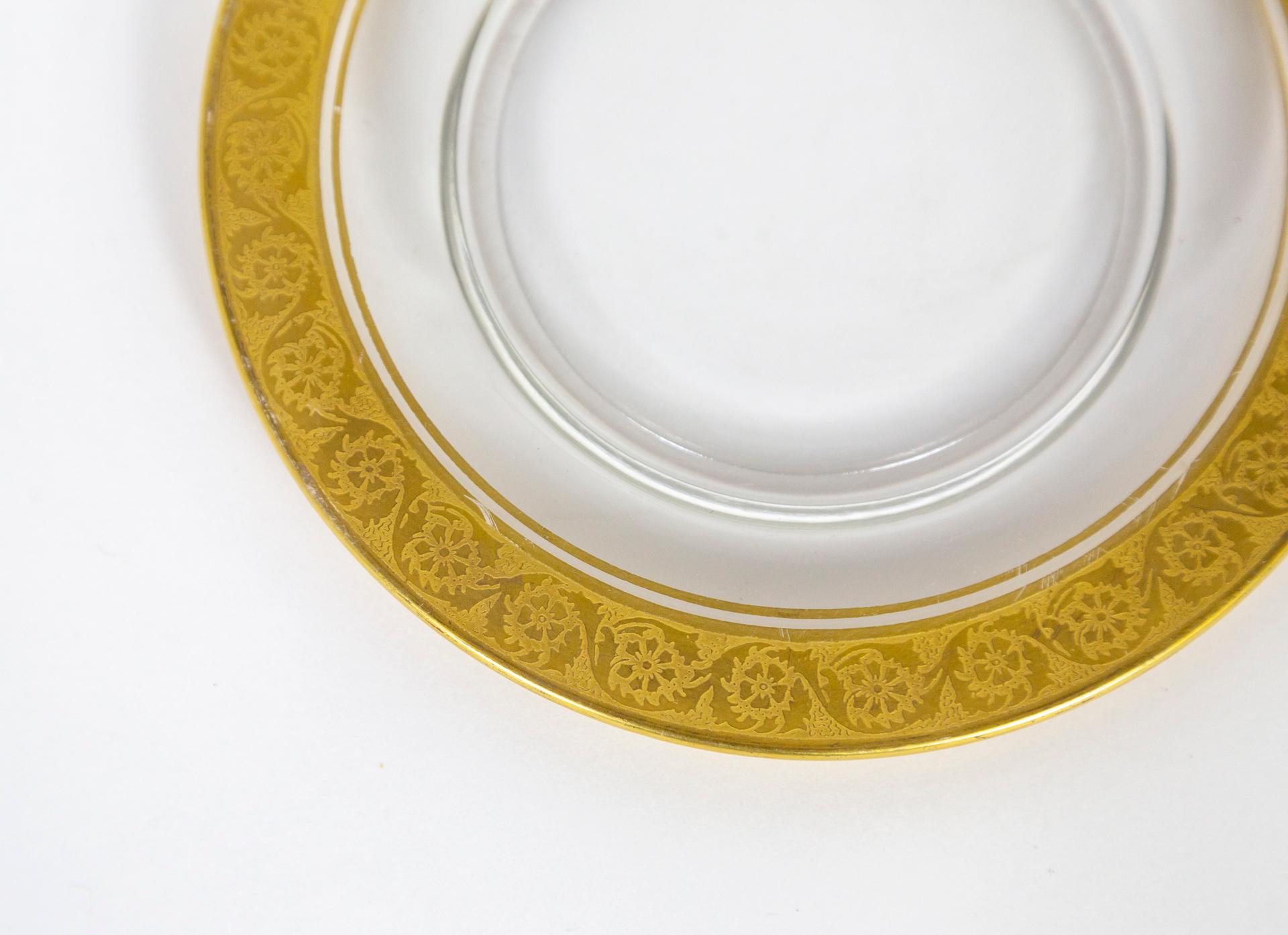 20th Century Etched Gilt Rimmed Crystal Bread & Butter / Dessert Plates, Set of 11