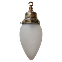 Etched Glass and Brass Antique German Pendant Light