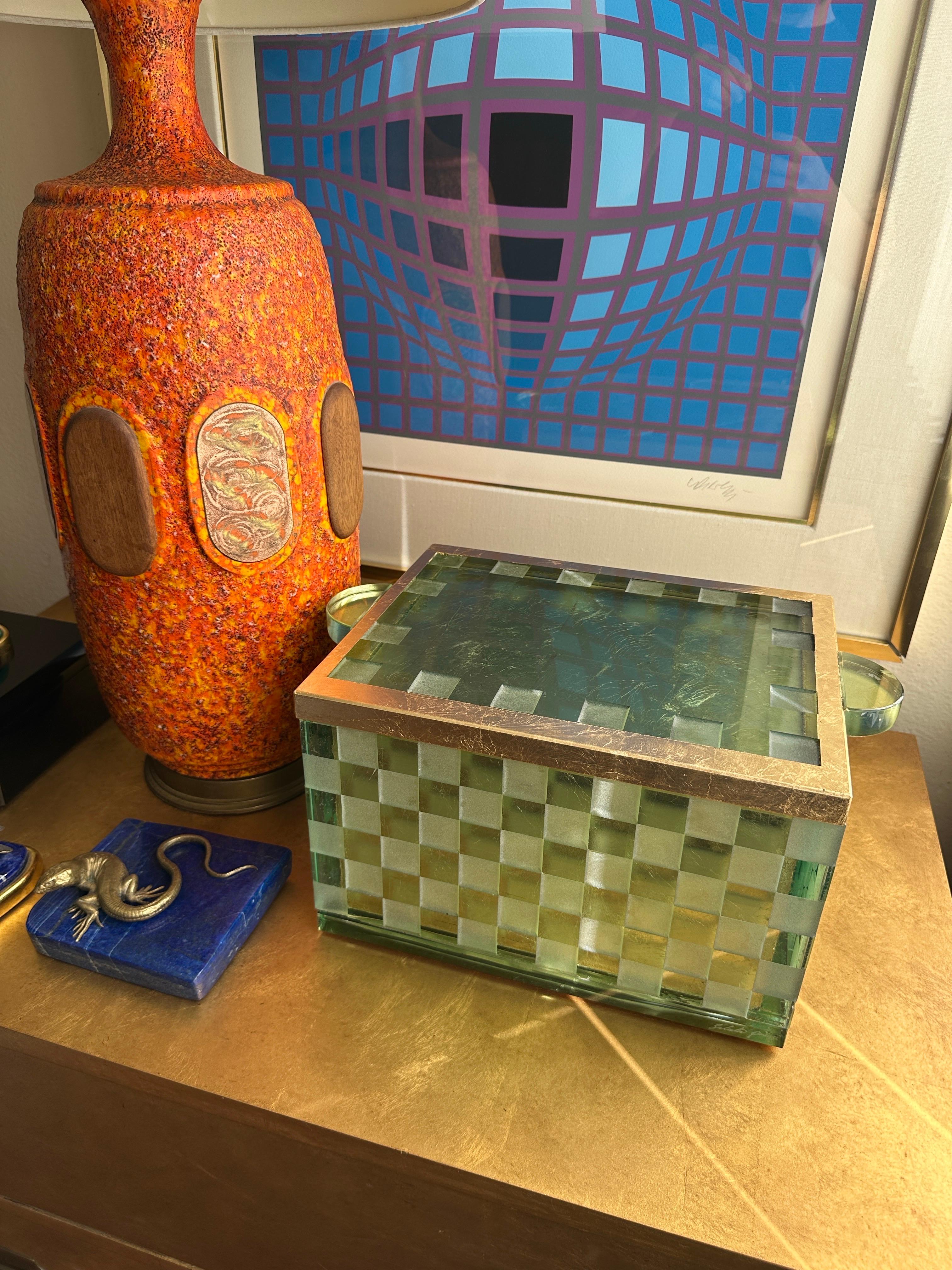Etched Glass and Gold Leaf Decorative Box by Salvatore Polizzi For Sale 11