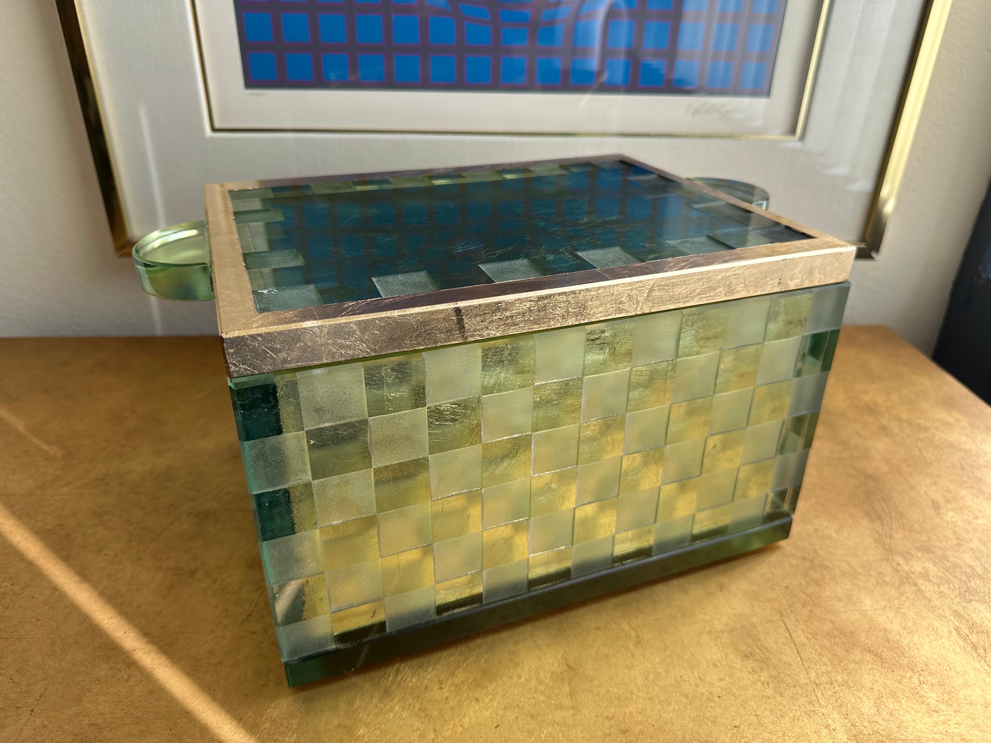 Hollywood Regency Etched Glass and Gold Leaf Decorative Box by Salvatore Polizzi For Sale