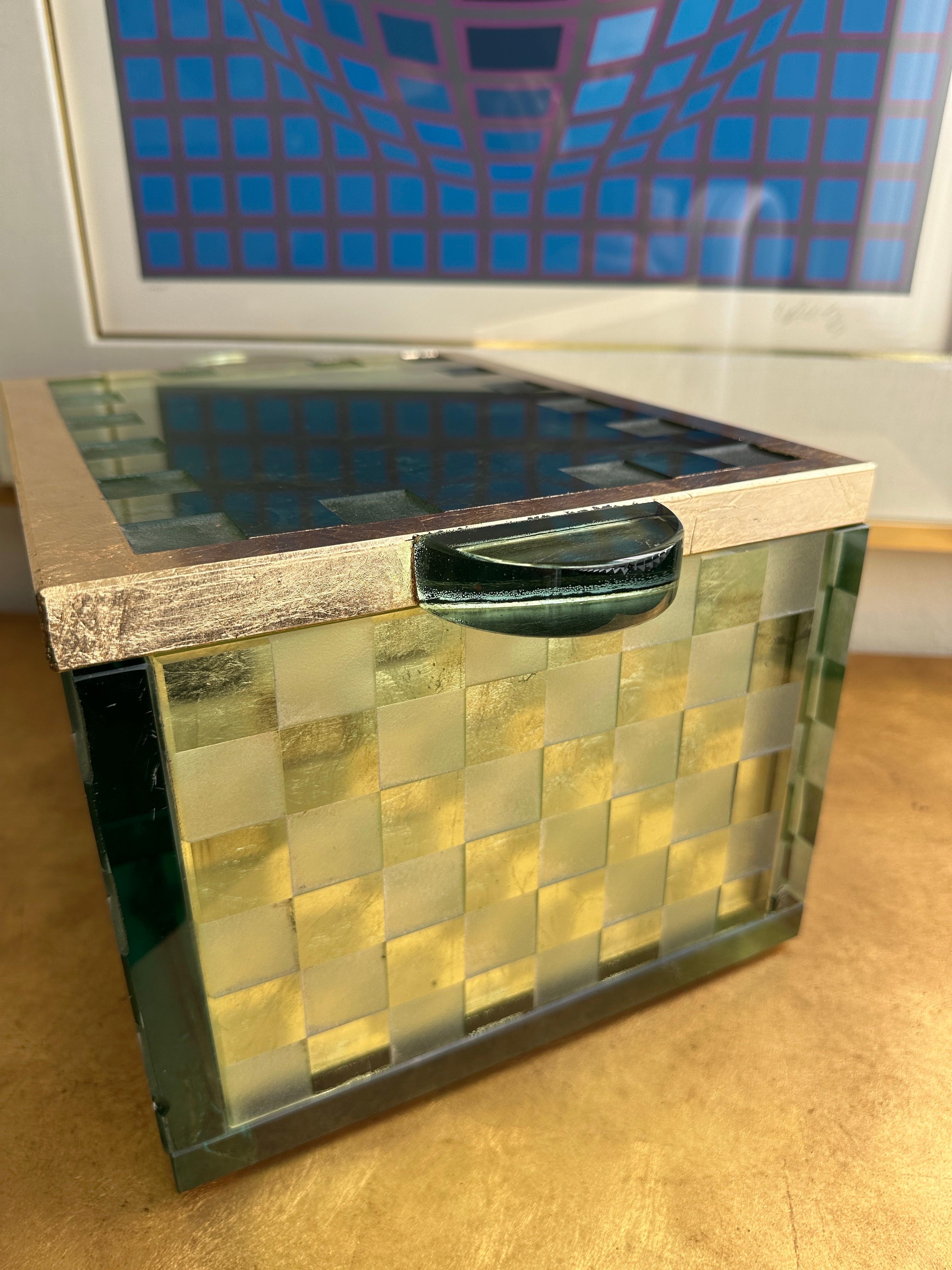 Etched Glass and Gold Leaf Decorative Box by Salvatore Polizzi In Good Condition For Sale In North Hollywood, CA
