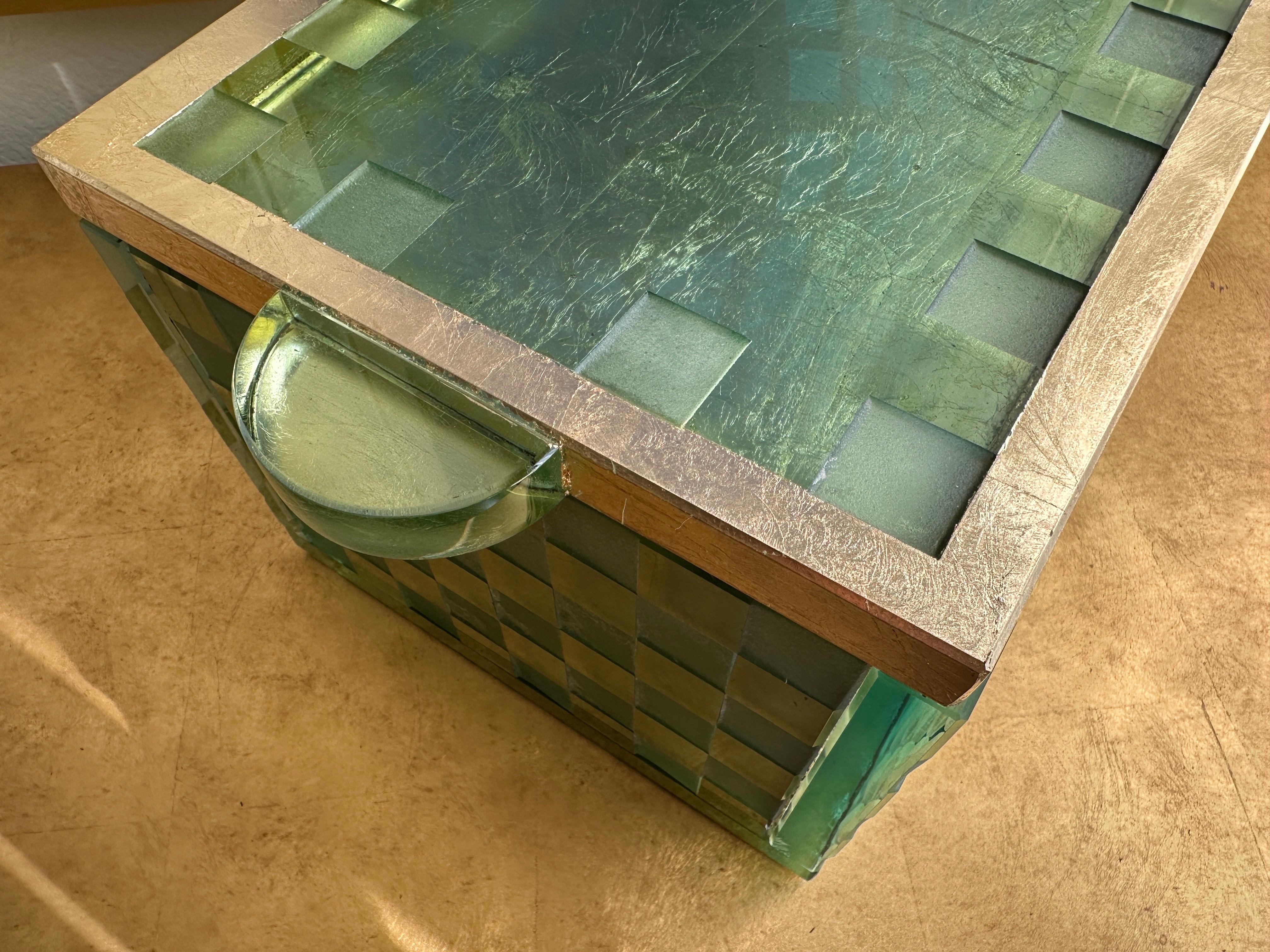 Etched Glass and Gold Leaf Decorative Box by Salvatore Polizzi For Sale 1