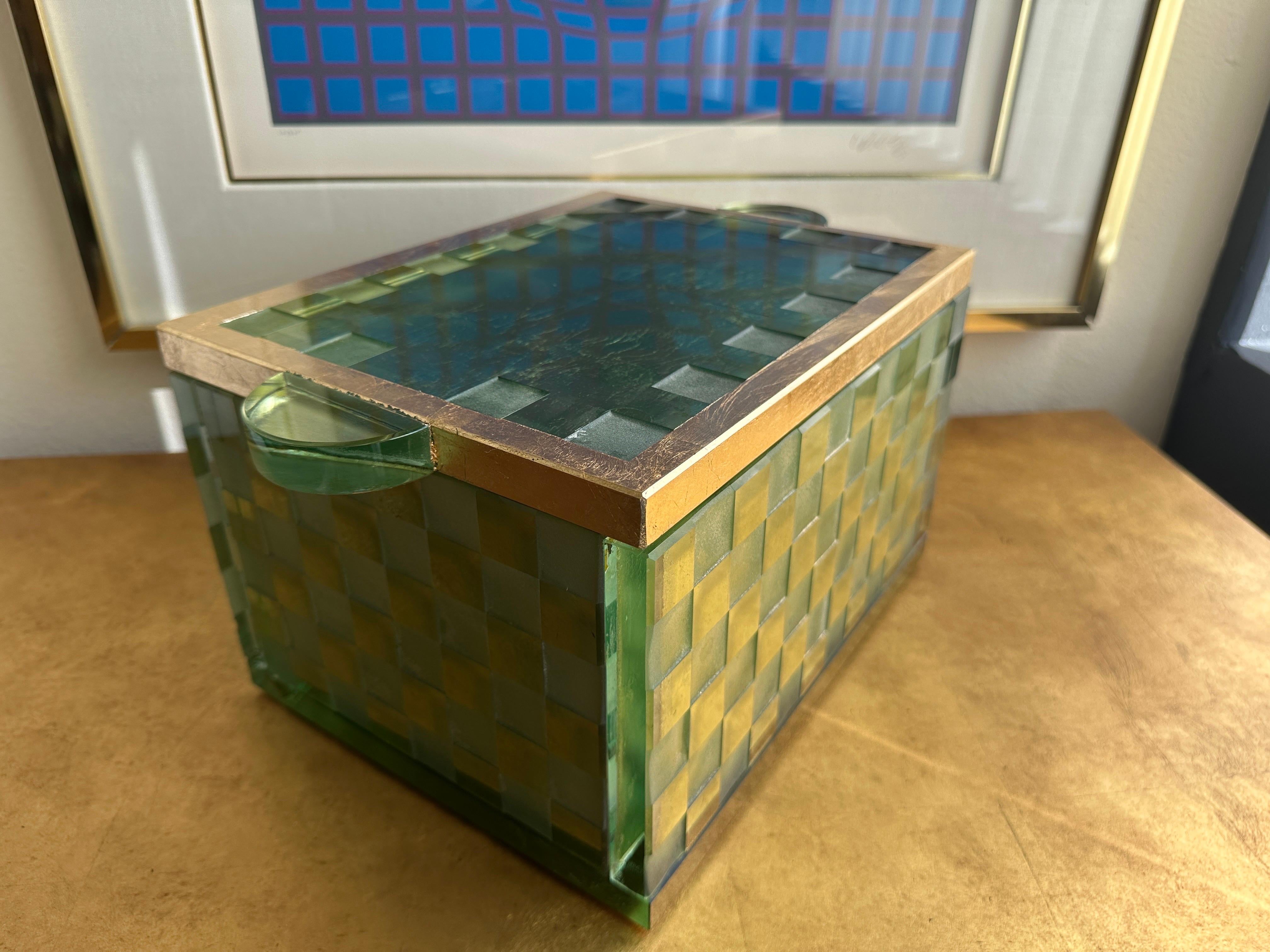 Etched Glass and Gold Leaf Decorative Box by Salvatore Polizzi For Sale 2