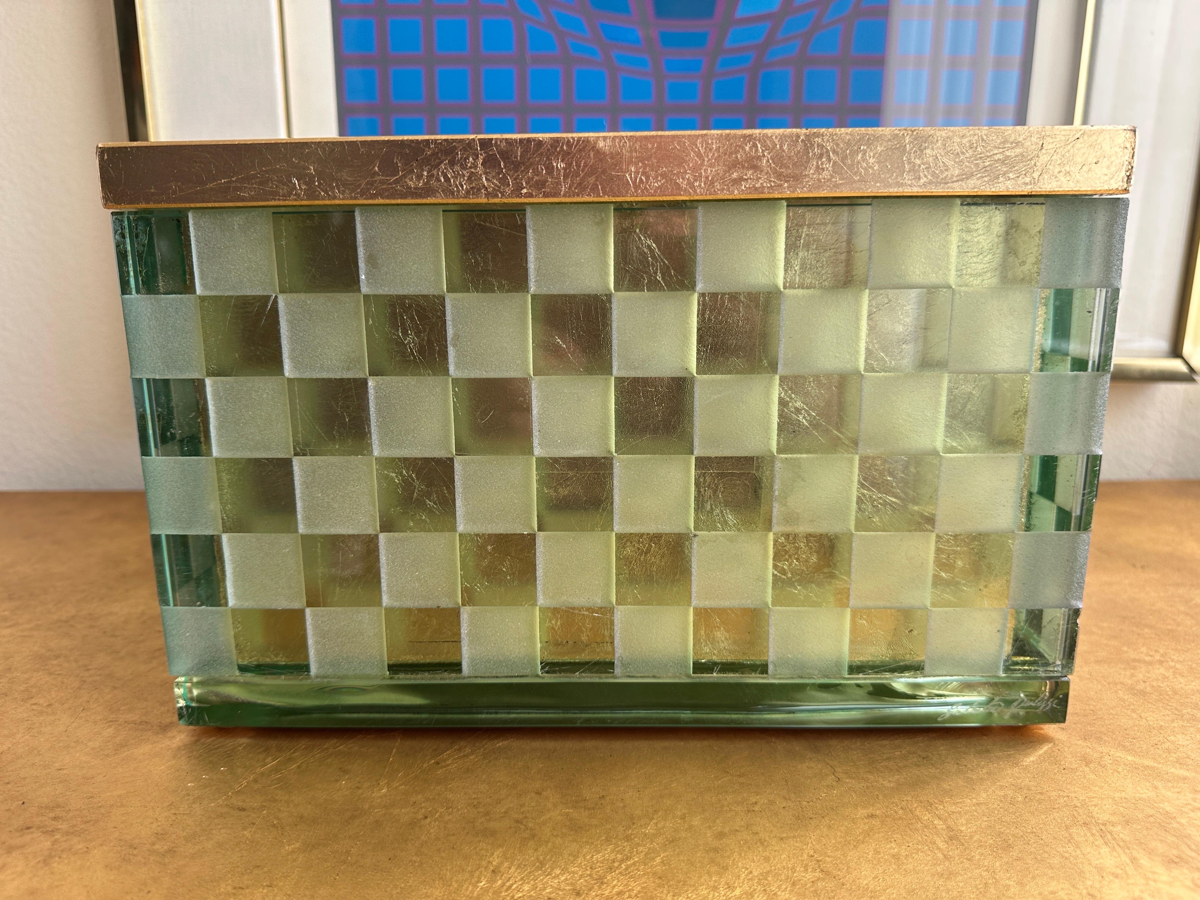 Etched Glass and Gold Leaf Decorative Box by Salvatore Polizzi For Sale 3
