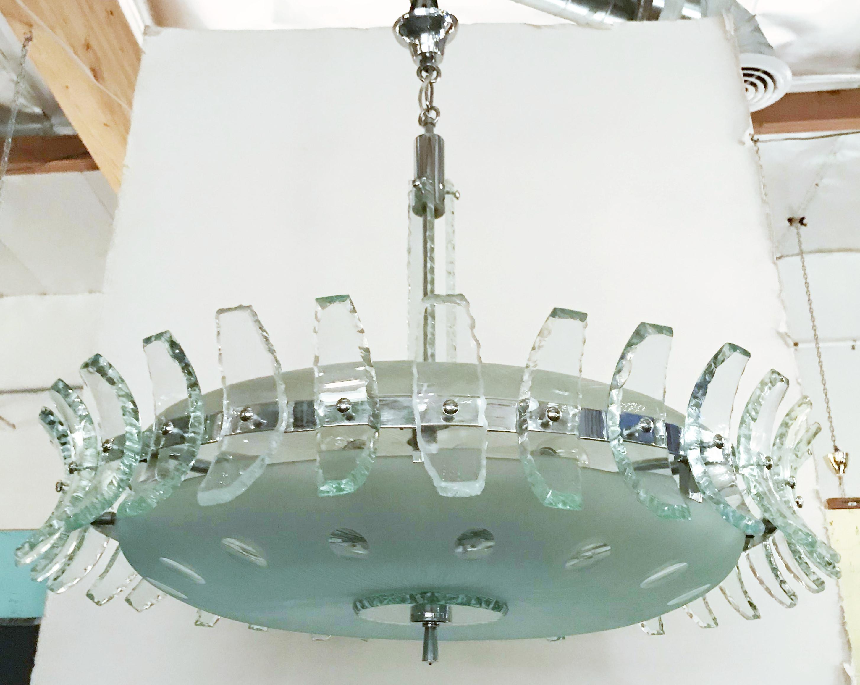 Mid-Century Modern Etched Glass Chandelier