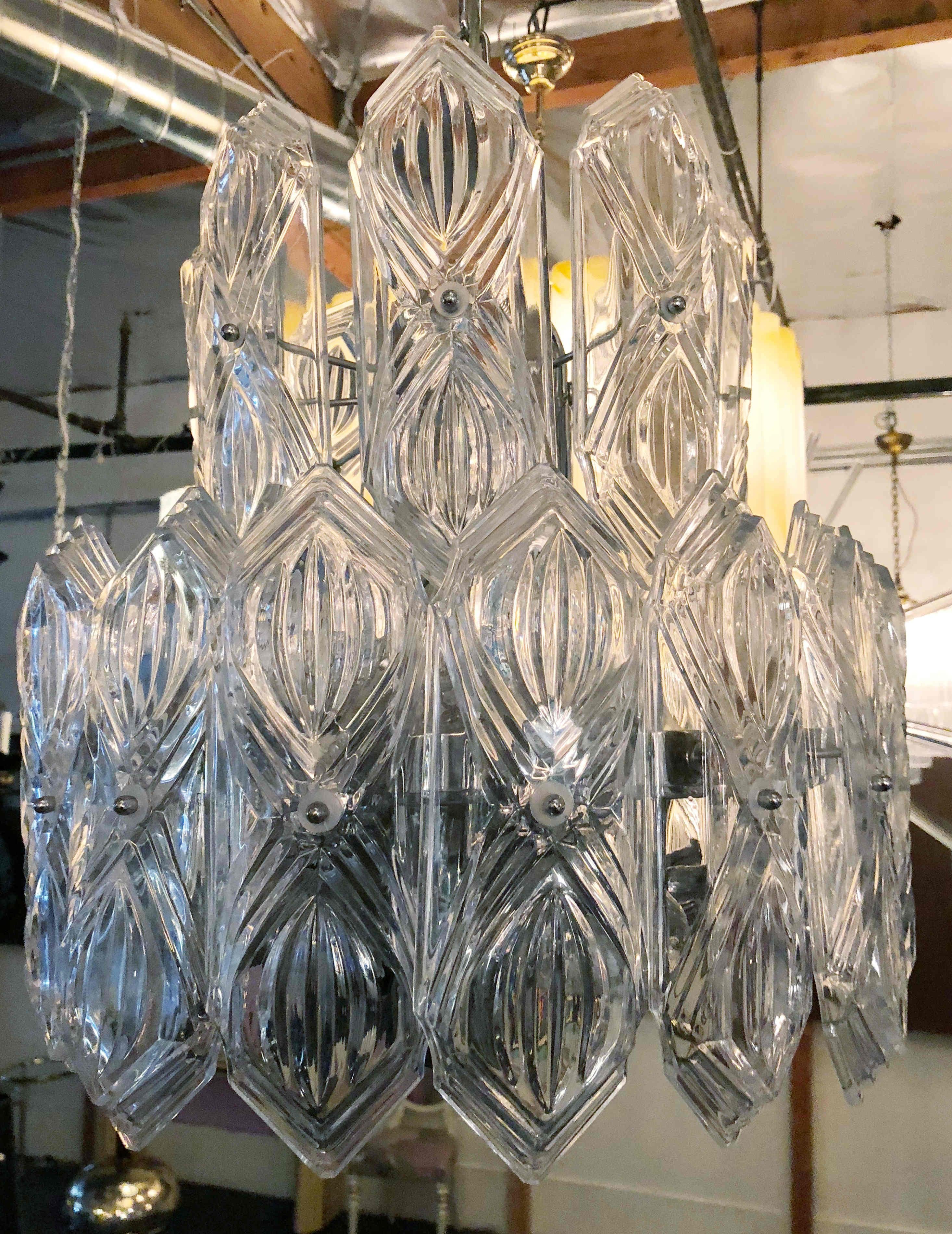 Art Deco Etched Glass Chandelier