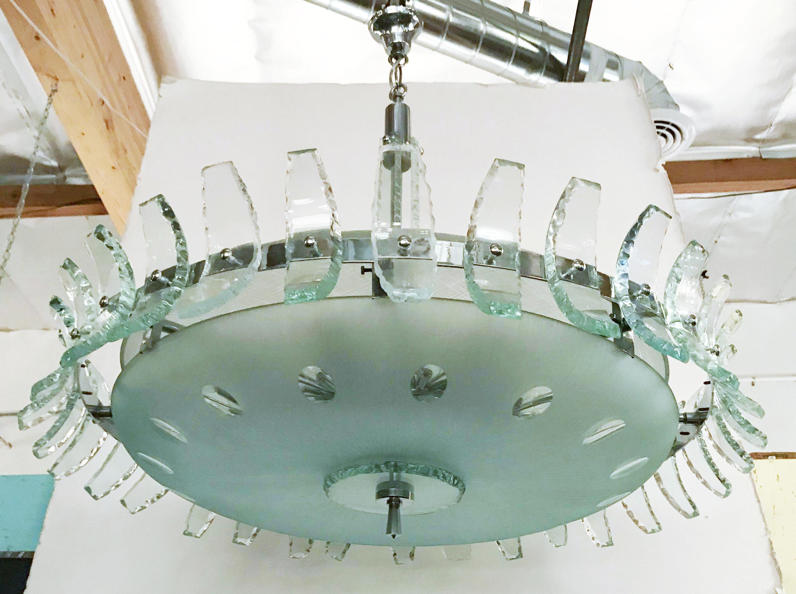 Etched Glass Chandelier In Good Condition In Los Angeles, CA