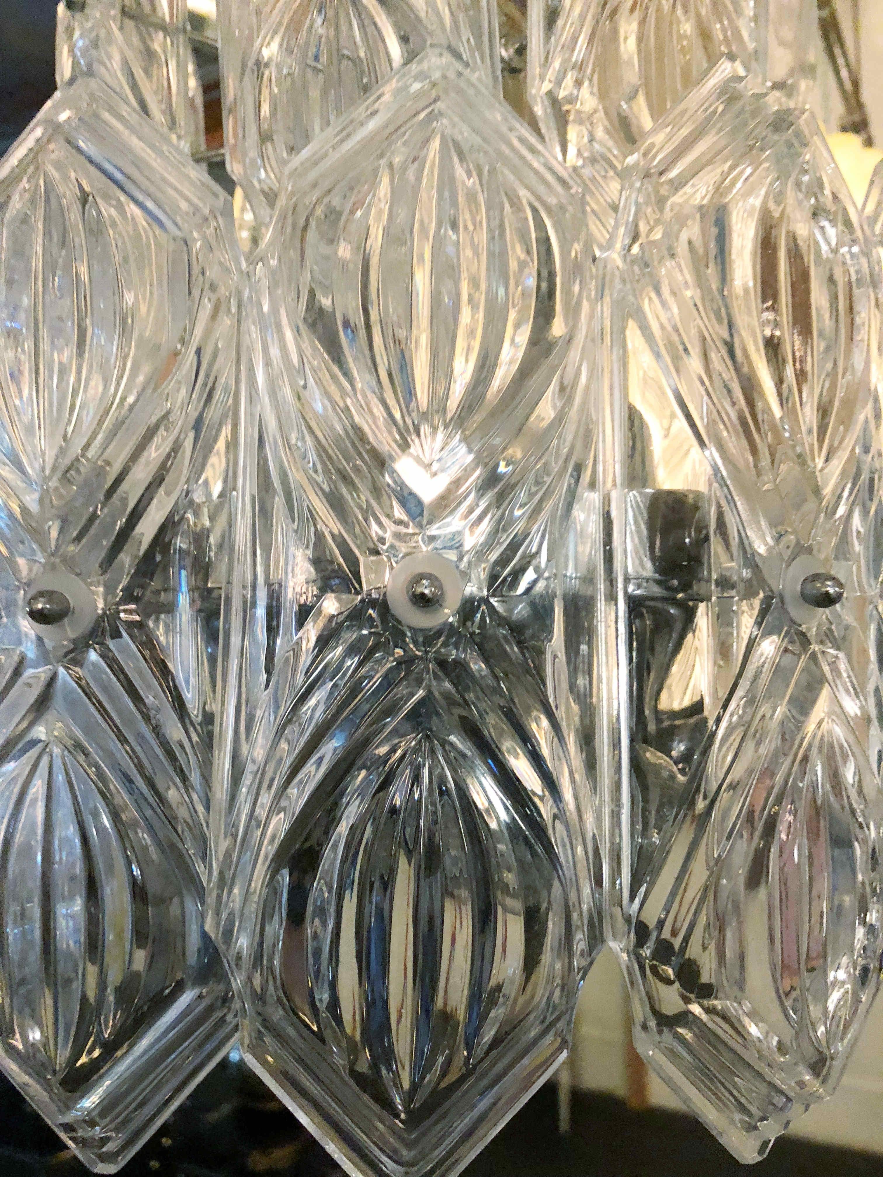 Etched Glass Chandelier In Good Condition In Los Angeles, CA