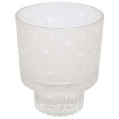 Etched Glass Circular Dotted Vase or Ice Bucket Barware Vintage