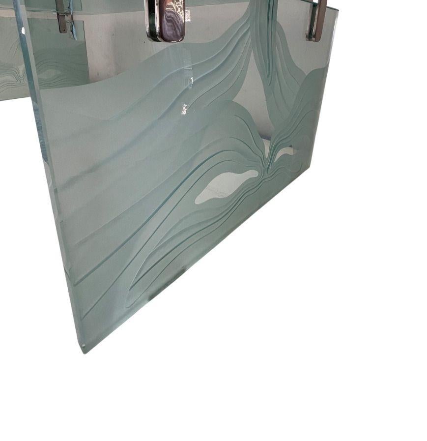 Italian Etched Glass Coffee Table in the Style of Fontana Arte, Italy, 1960's. For Sale