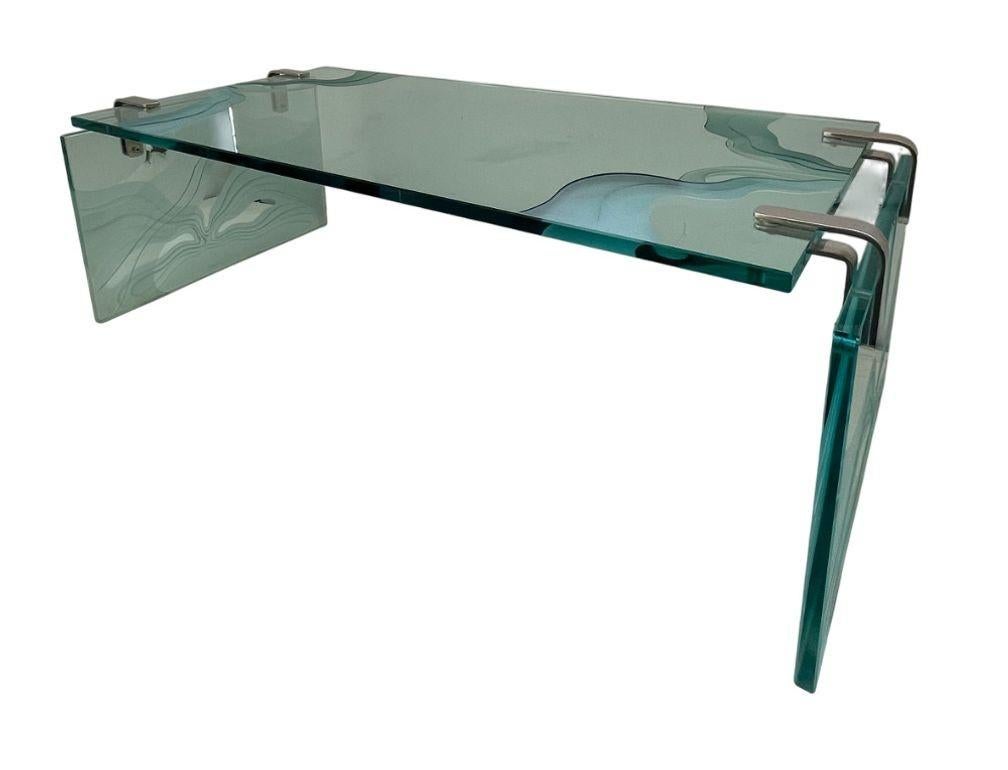 Etched Glass Coffee Table in the Style of Fontana Arte, Italy, 1960's. In Excellent Condition For Sale In Los Angeles, CA