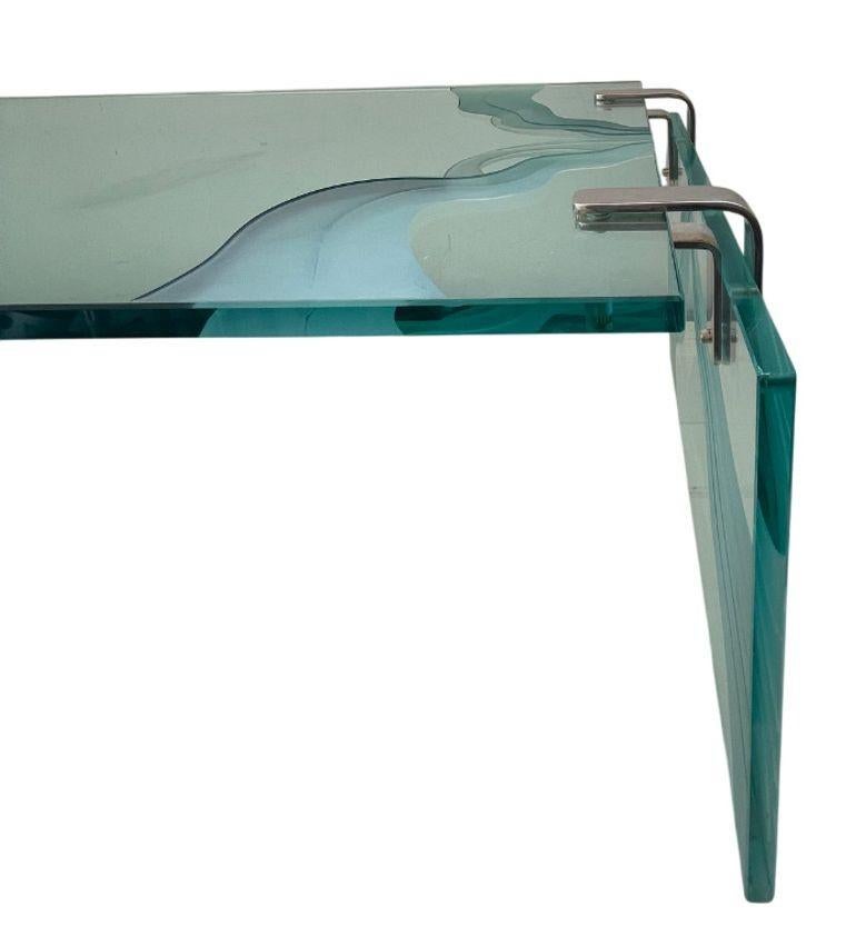 Mid-20th Century Etched Glass Coffee Table in the Style of Fontana Arte, Italy, 1960's. For Sale
