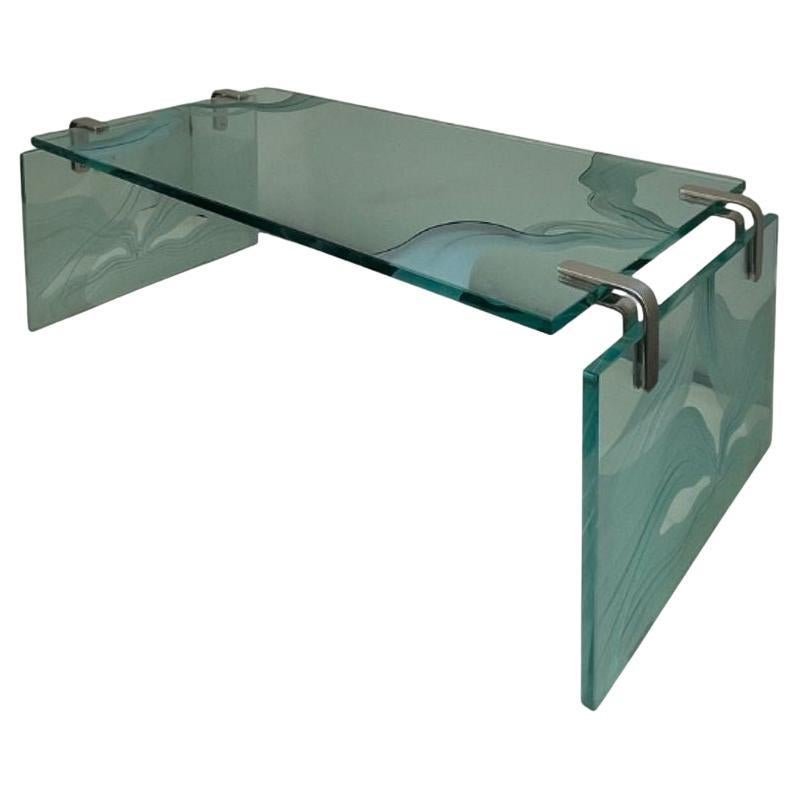Etched Glass Coffee Table in the Style of Fontana Arte, Italy, 1960's. For Sale
