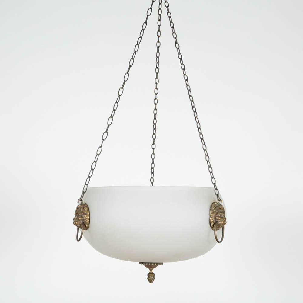 Edwardian Etched Glass Hanging Light with Bronze Fittings