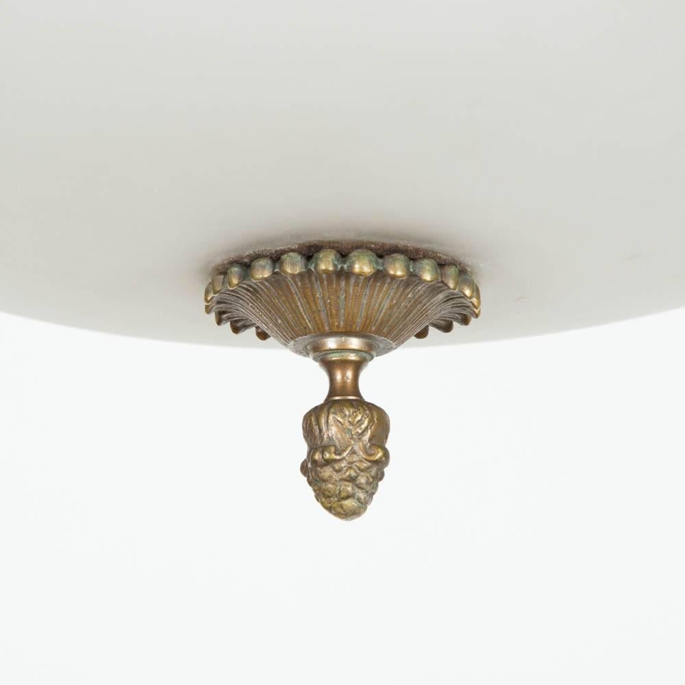 English Etched Glass Hanging Light with Bronze Fittings