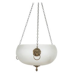 Antique Etched Glass Hanging Light with Bronze Fittings