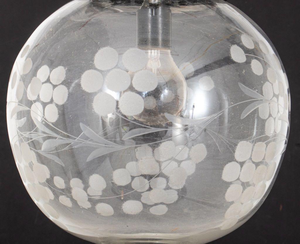 Unknown Etched Glass Hanging Pendent Light For Sale
