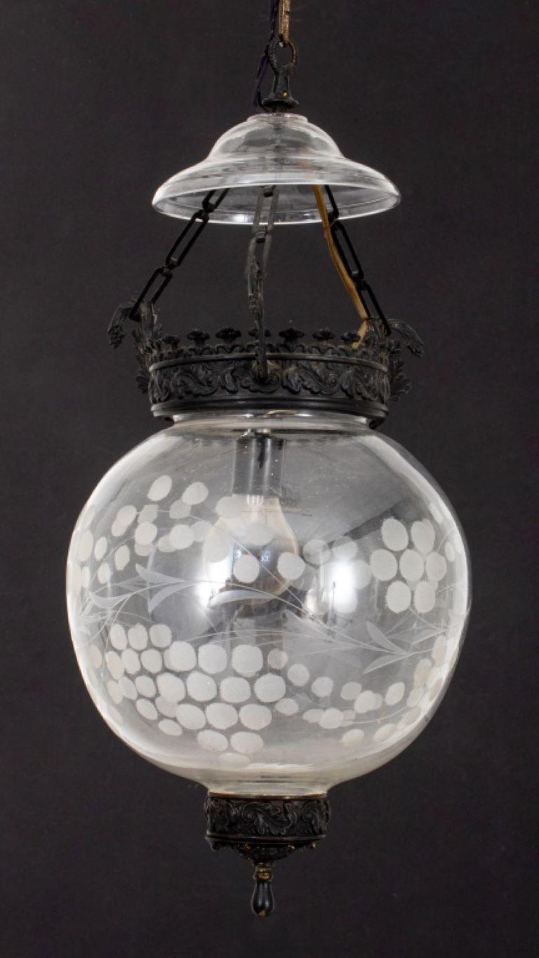 Etched Glass Hanging Pendent Light For Sale 2